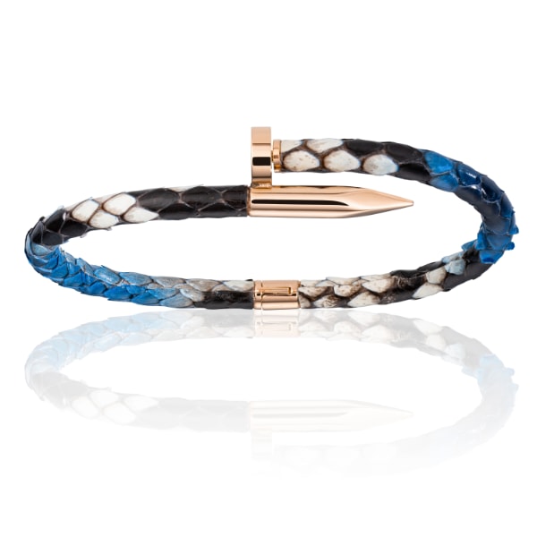 Men’s Nature Blue Python Bracelet With Rose Gold Nail Unisex Double Bone Bracelets