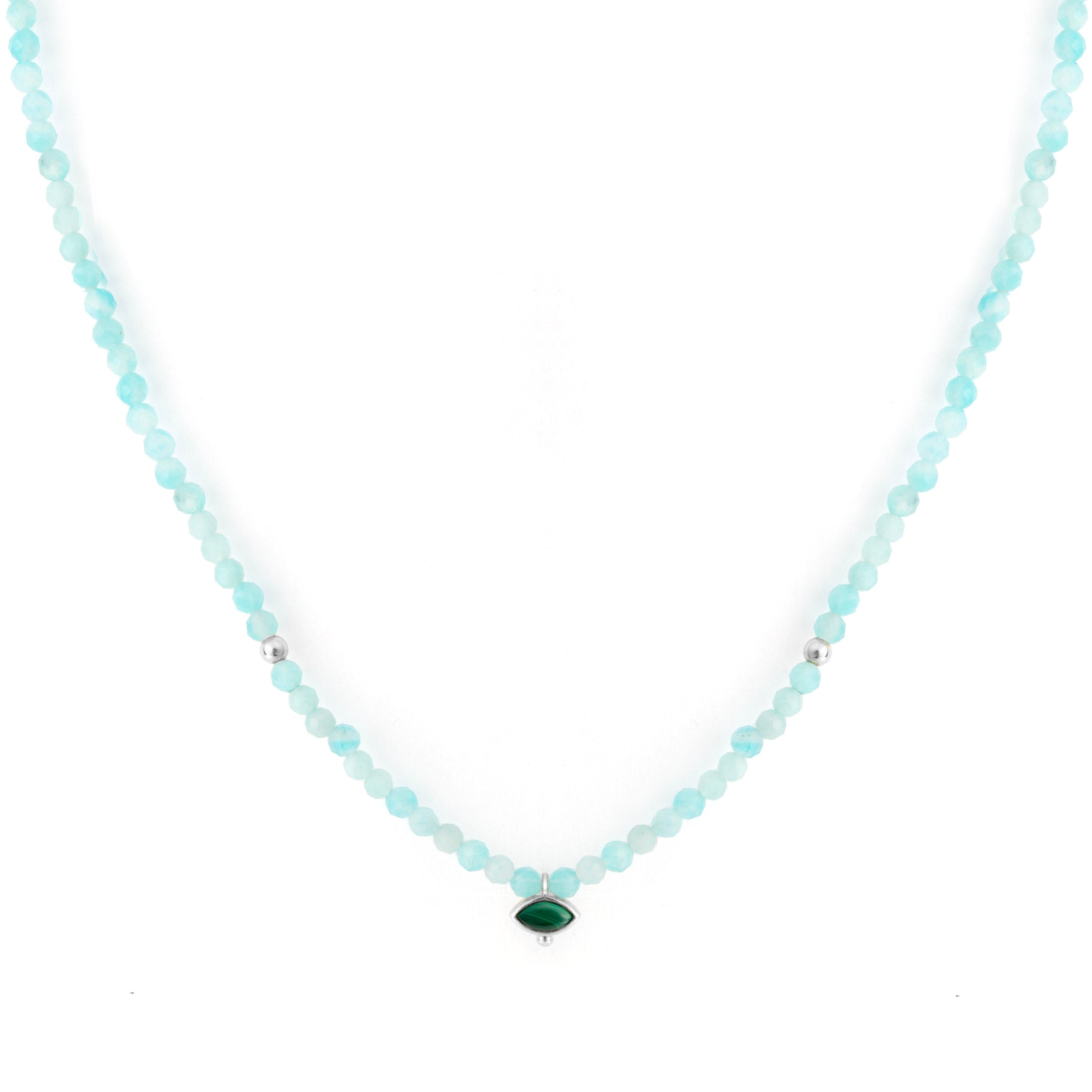 Zohreh V. Jewellery Women's Green / Blue Amazonite & Malachite Eye Beaded Necklace Sterling Silver