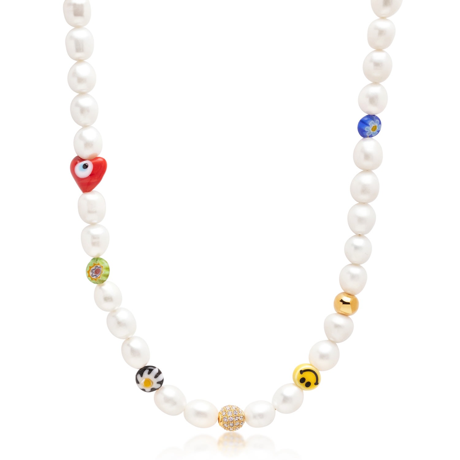 Women’s Smiley Face Pearl Necklace With Assorted Beads Nialaya