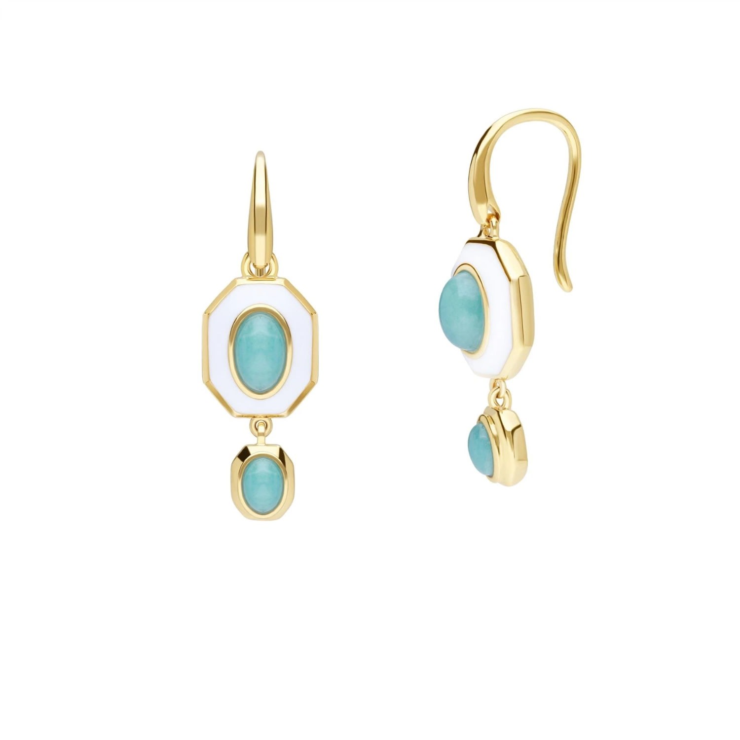 Women’s Blue Gold Plated Siberian Waltz White Enamel & Amazonite Drop Earrings Gemondo