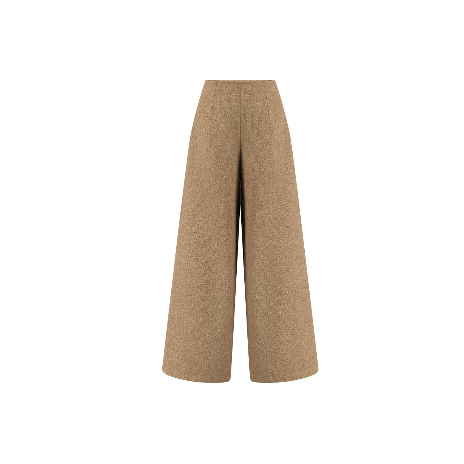 Azzalia Women's Wide Legged Wool Chevron Pants-brown Rice In Brown