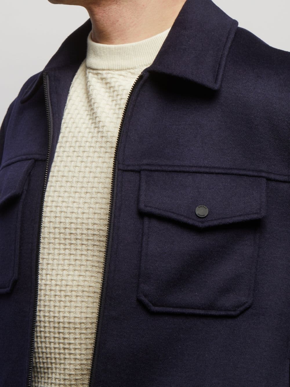Steele Wool Blend Zip Front Short Jacket - Navy | Guards London