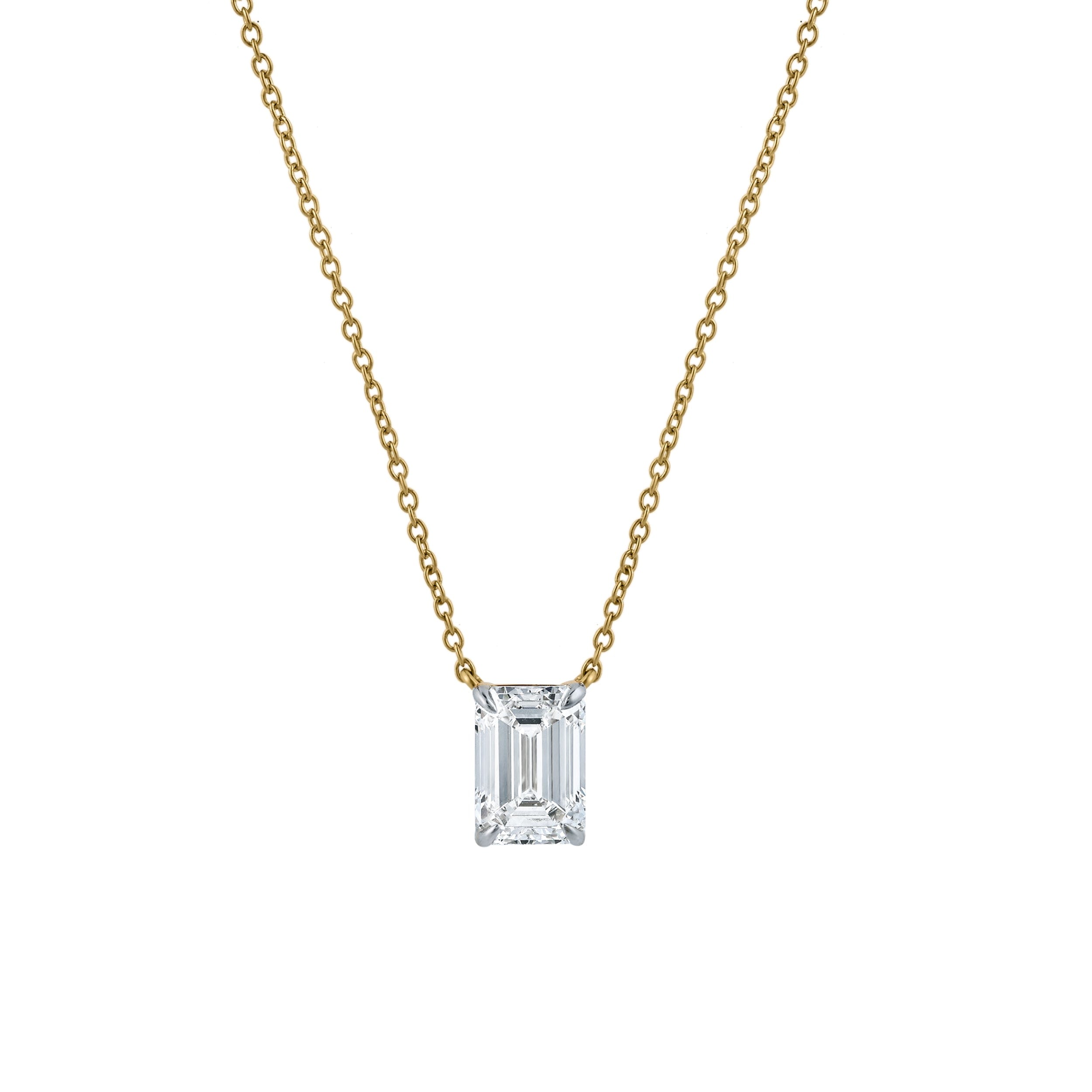 Lmj Women's Emerald Cut Elegance Yellow Gold Lab Grown Diamond Necklace