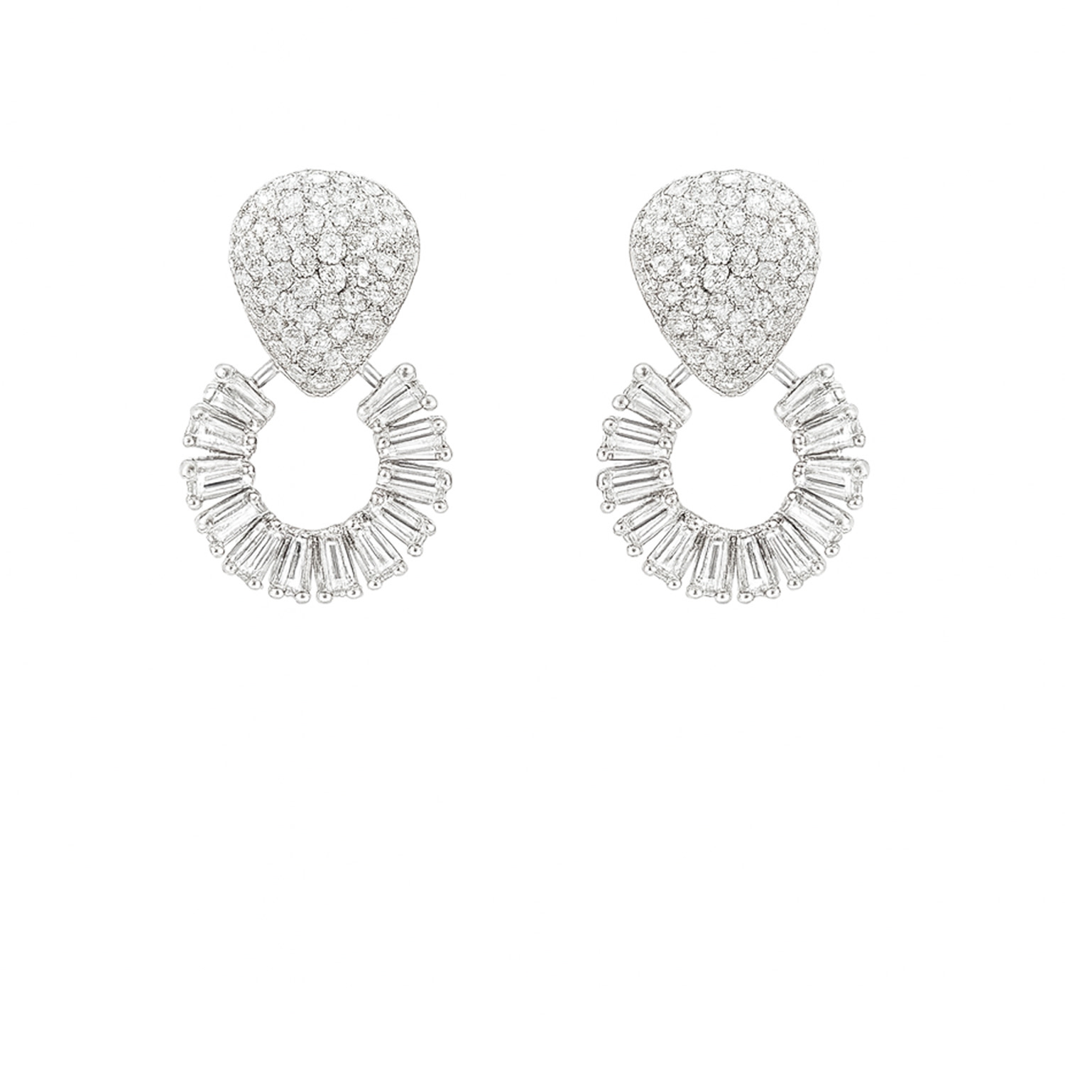 The Gala Women's Silver Radiant Fan Hoop Earrings In White