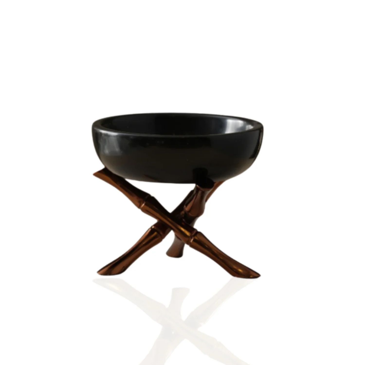 Black / Gold White Marble Pedestal Bowl With Bronze-Finish Bamboo Brass Base For Luxury Serving & Styling | Marleth