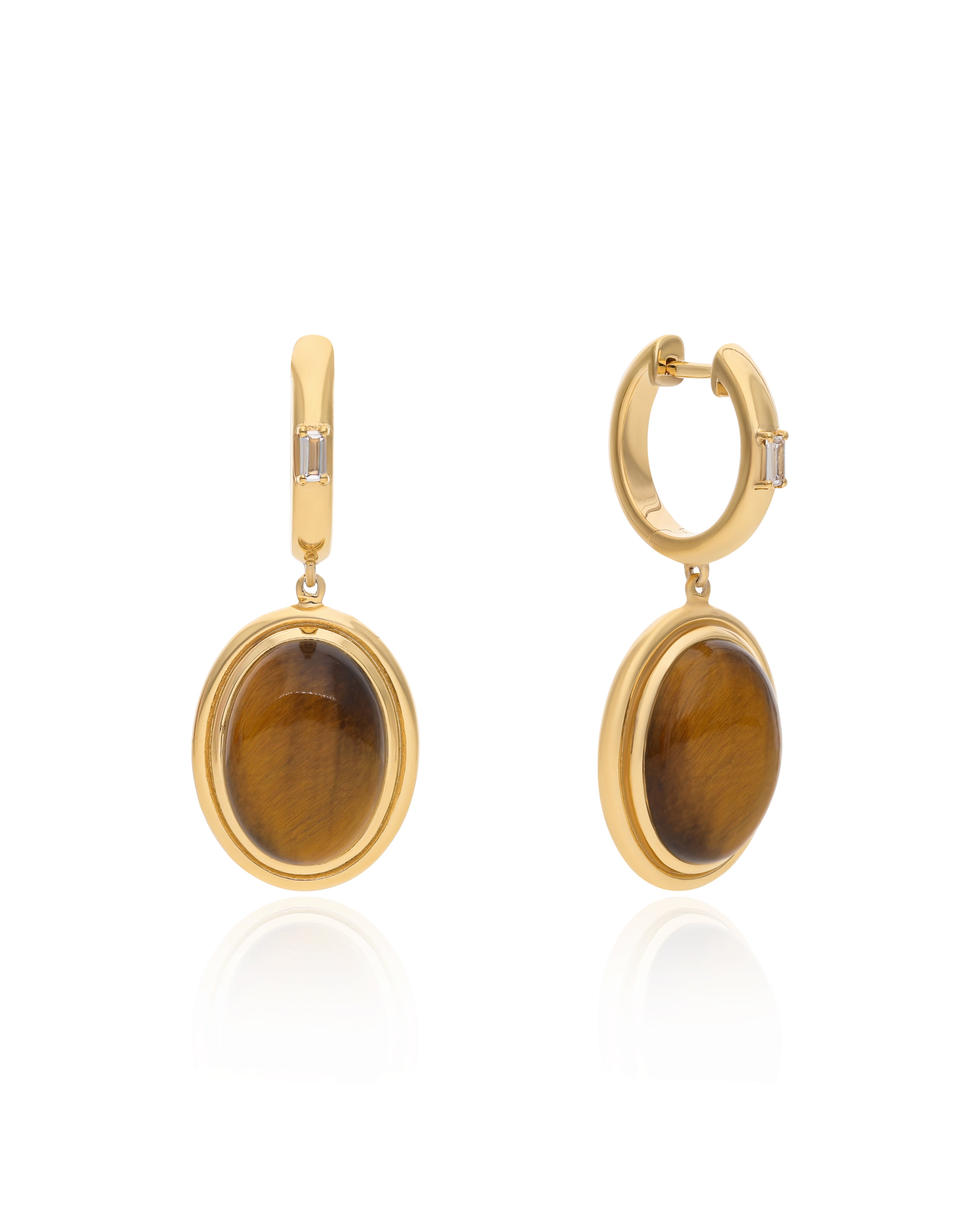 The Jewelz Women's Yellow / Orange / Brown Tigers Eye-singularity Huggies Silver Earrings