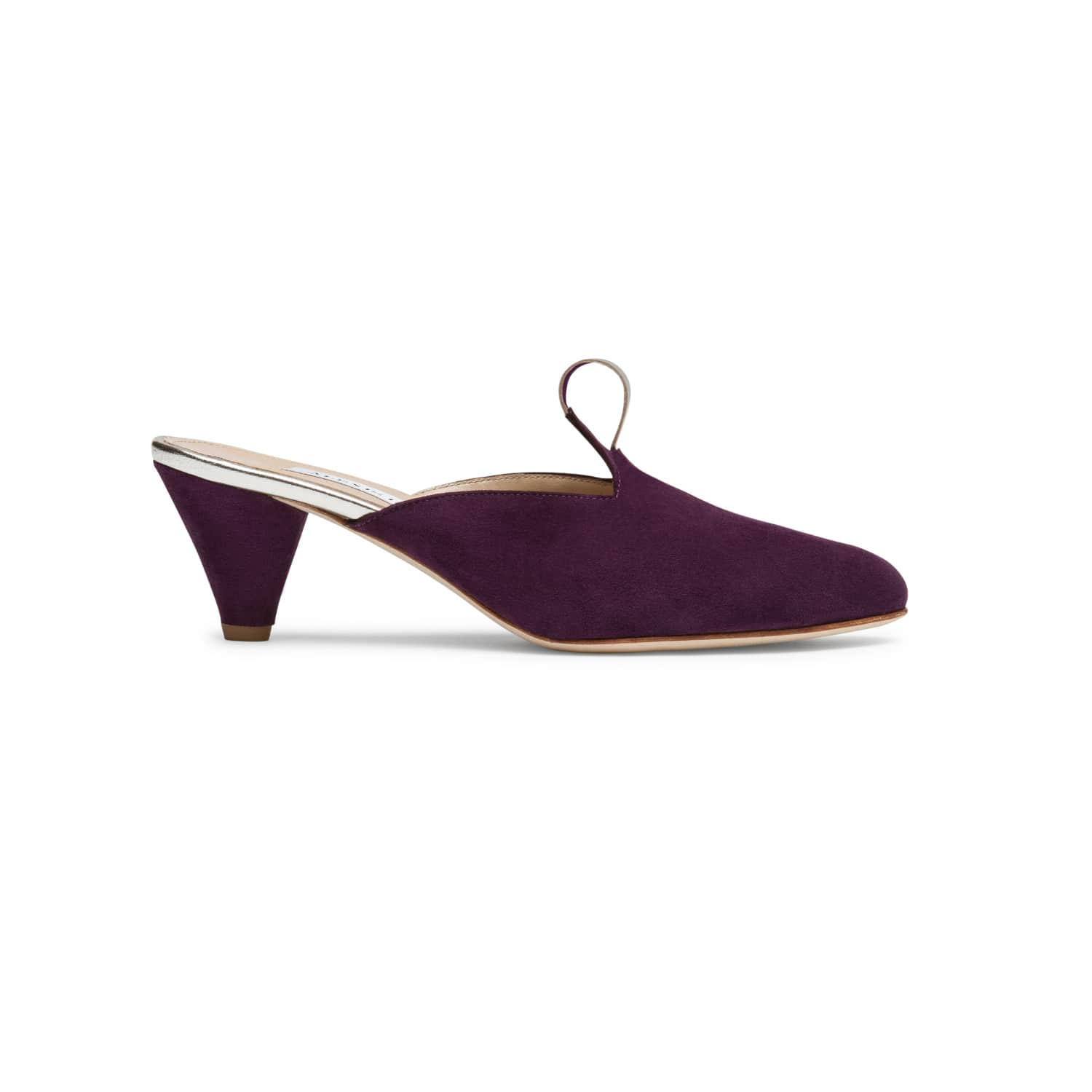 purple suede mules