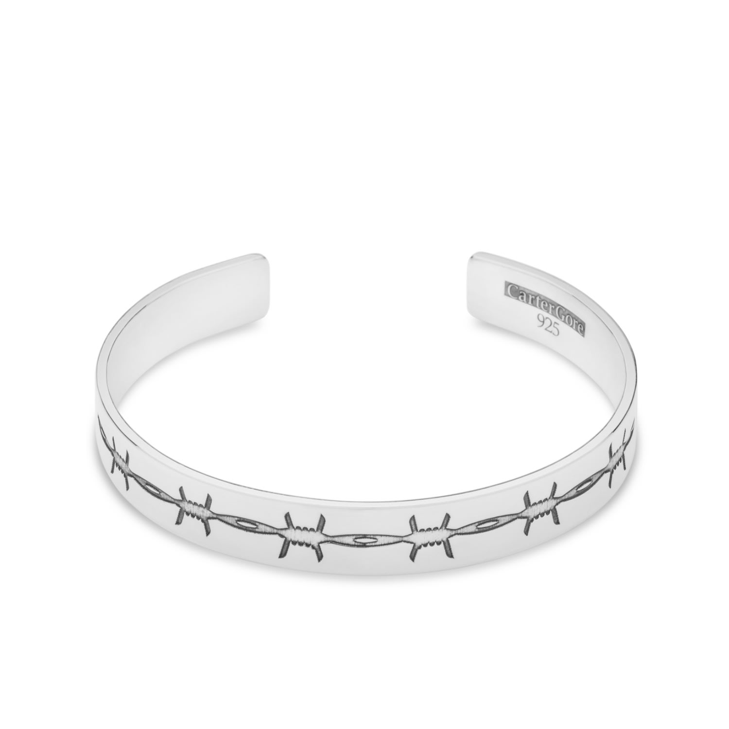 Cartergore Women's Sterling Silver Etched Barbed Wire Bangle Medium Size