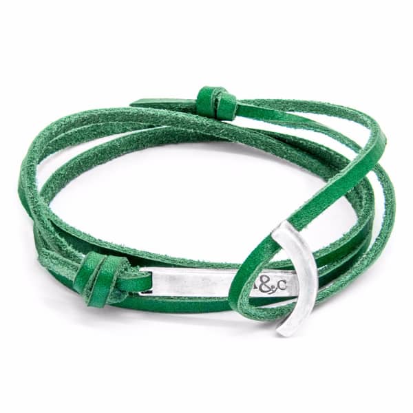 ANCHOR & CREW Fern Green Clipper Silver & Leather Bracelet