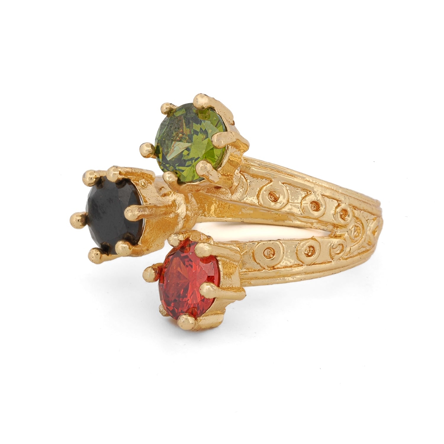 Ebru Jewelry Women's Green / Blue / Red Elemental Trio Carnelian Onyx Emerald Gold Ring - Multicolor In Gold