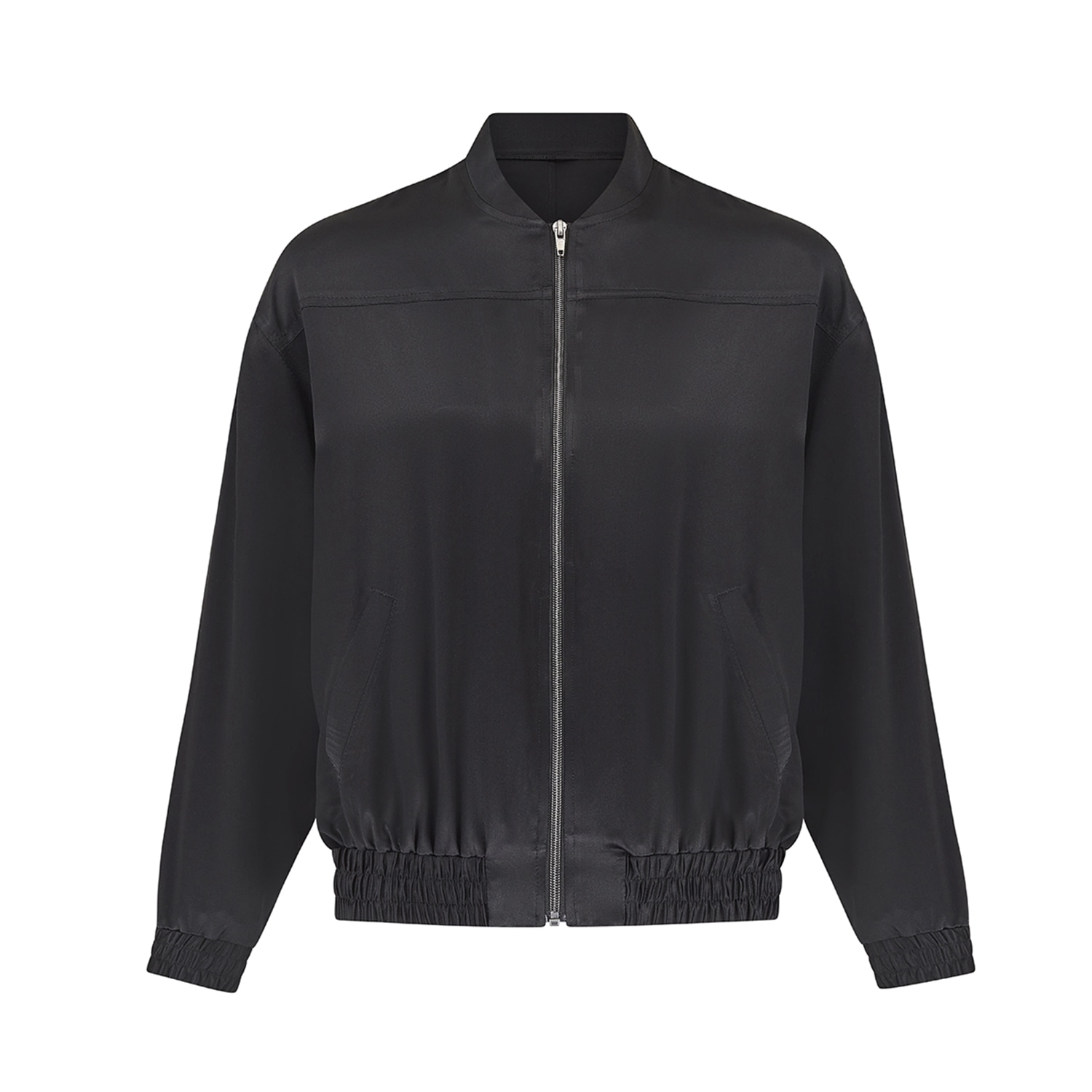 The Summer Edit Women's Poppy Silk Bomber Jacket - Black In Black