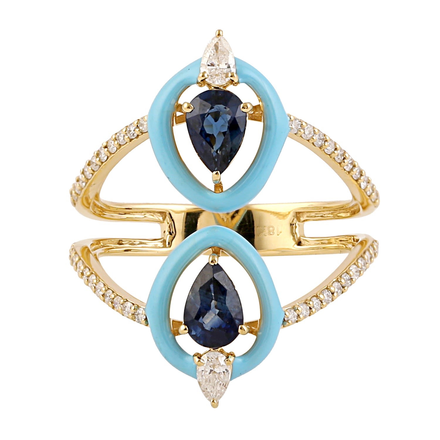 Women’s Blue / Gold / White 18K Yellow Gold Blue Sapphire Pave Diamond Designer Ring Jewelry Artisan