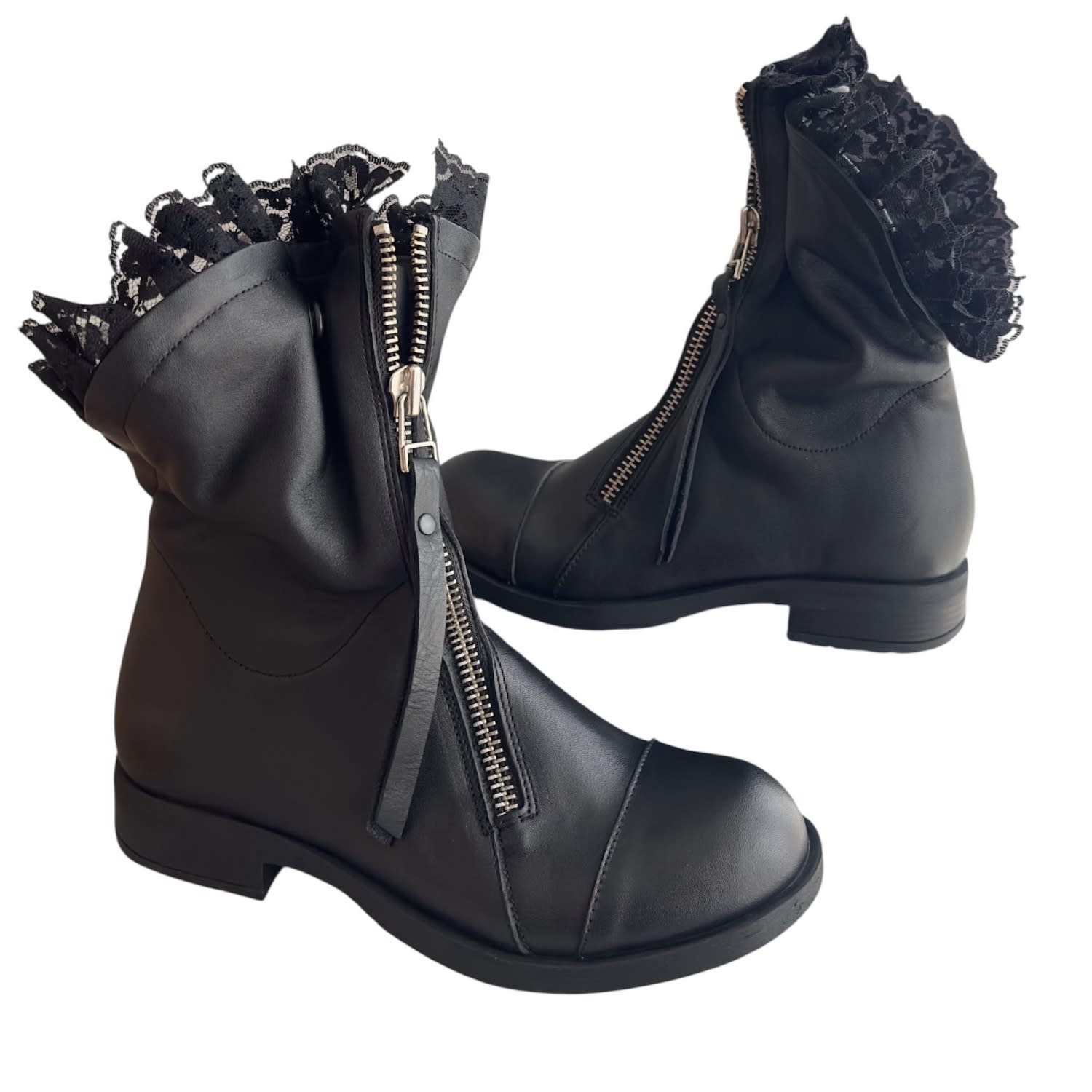 Adrenaline Fashion Handcrafted Women's Black Leather Ankle Boots With Lace Detail – Genuine Leather Designer Handmade B In Black