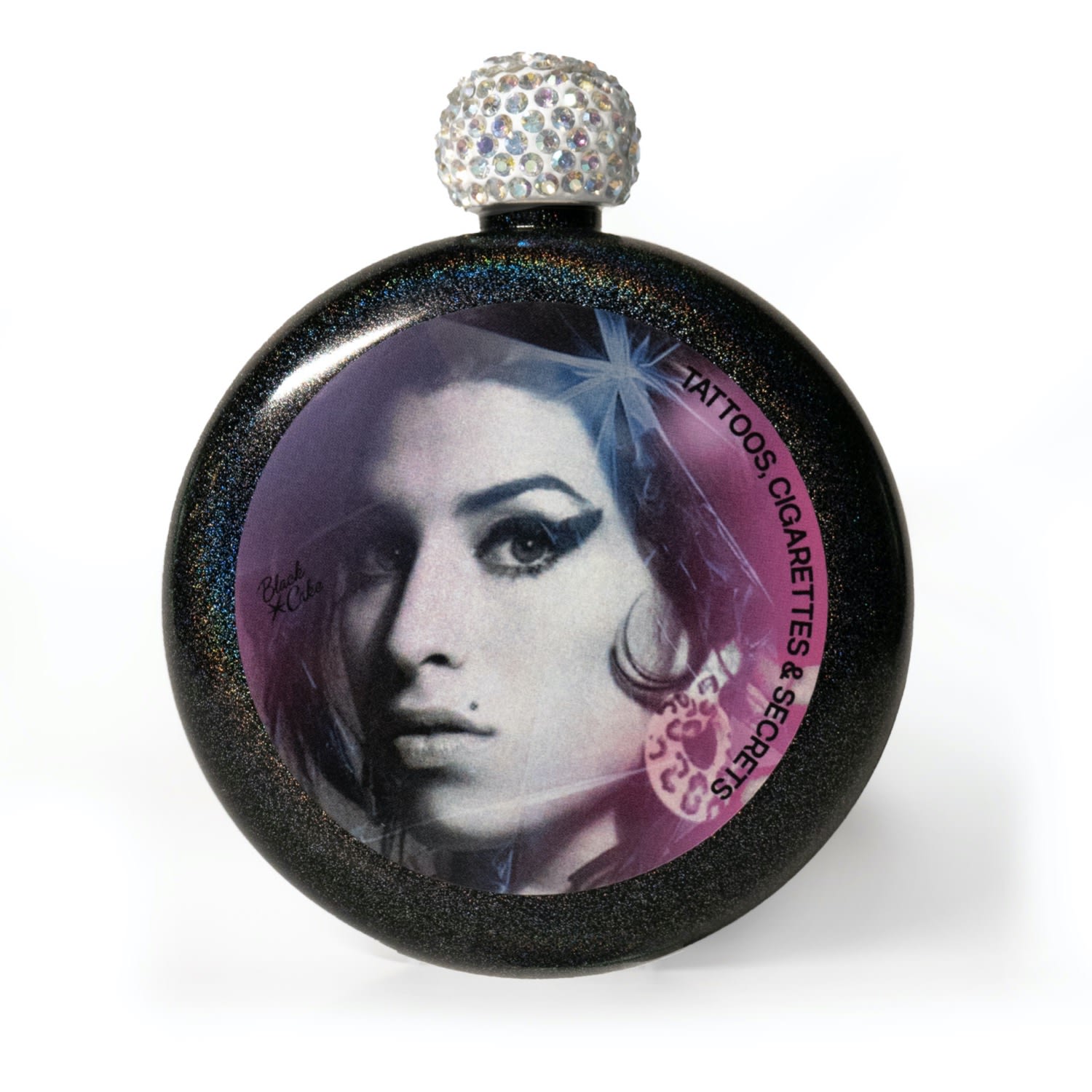 Black Cake Back To Black Limited Edition Amy Tribute Glitter Iridescent Spirit Flask In Black