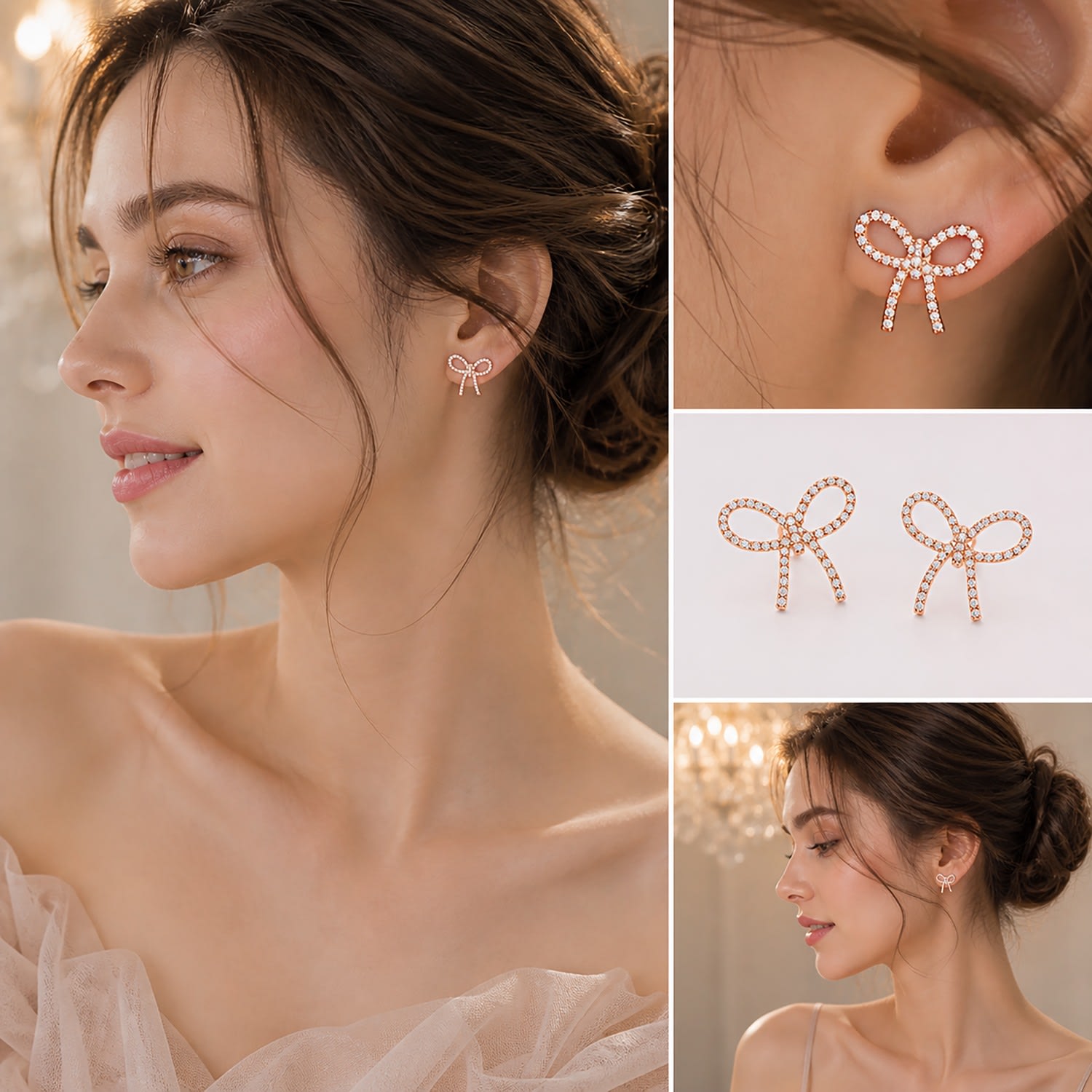 Women's Rose Ribbon Stud Earrings - Rose Gold Vermeil | Vicstonenyc Fine Jewelry