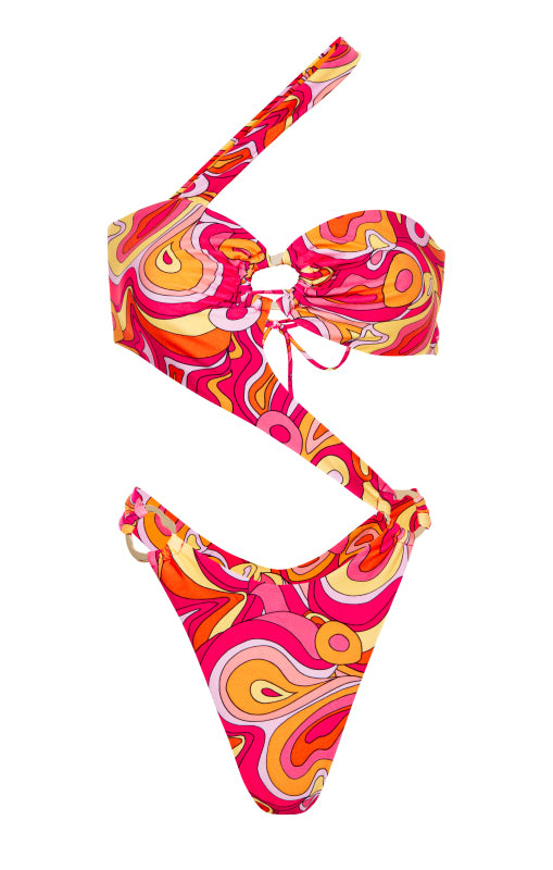 Kamari Swim Women's Pink / Purple Madi Asymmetrical One Piece - Calico In Pink/purple