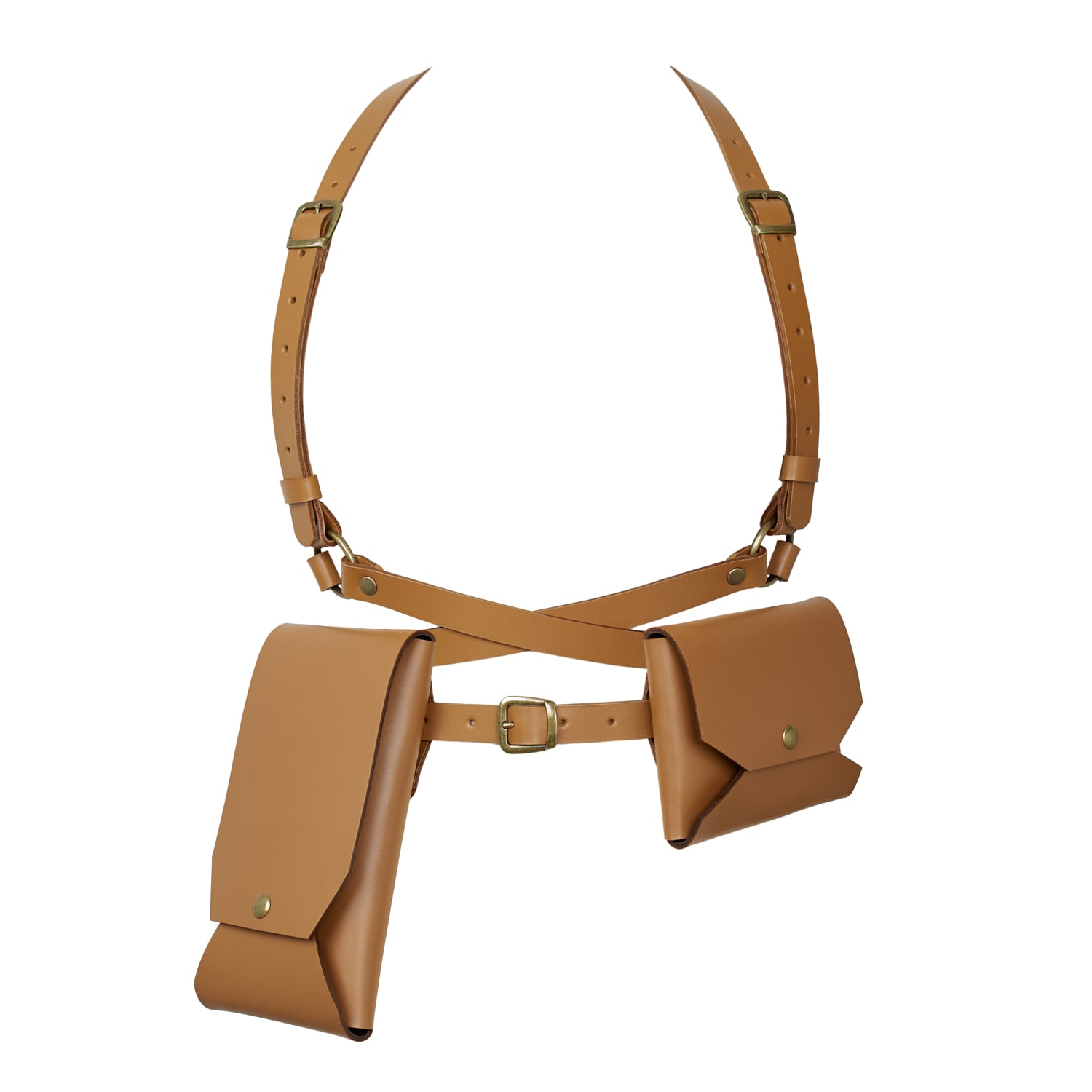 Badass & Goddess Leather Women's Set Of Real Leather Harness Artemis With Two Pouches - Brown