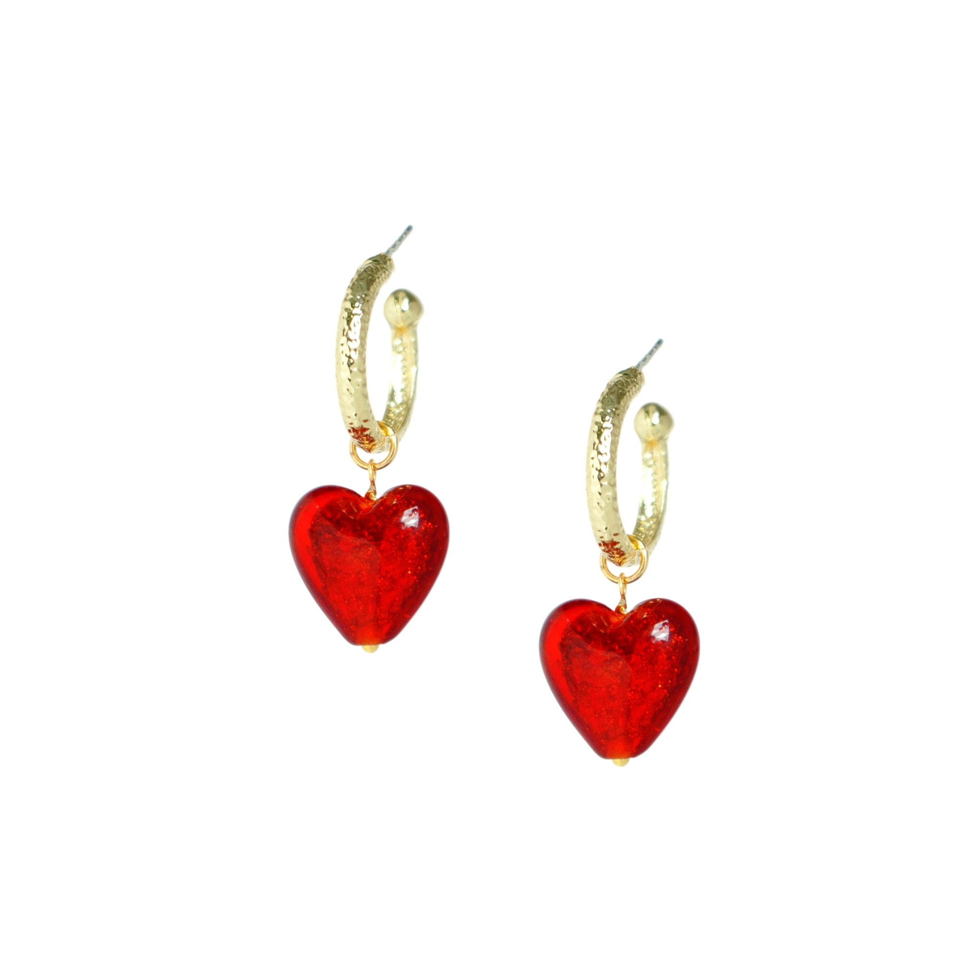 Women’s My Precious Lampwork Glass Heart Earrings With Textured Golden Hoops I’mmany London