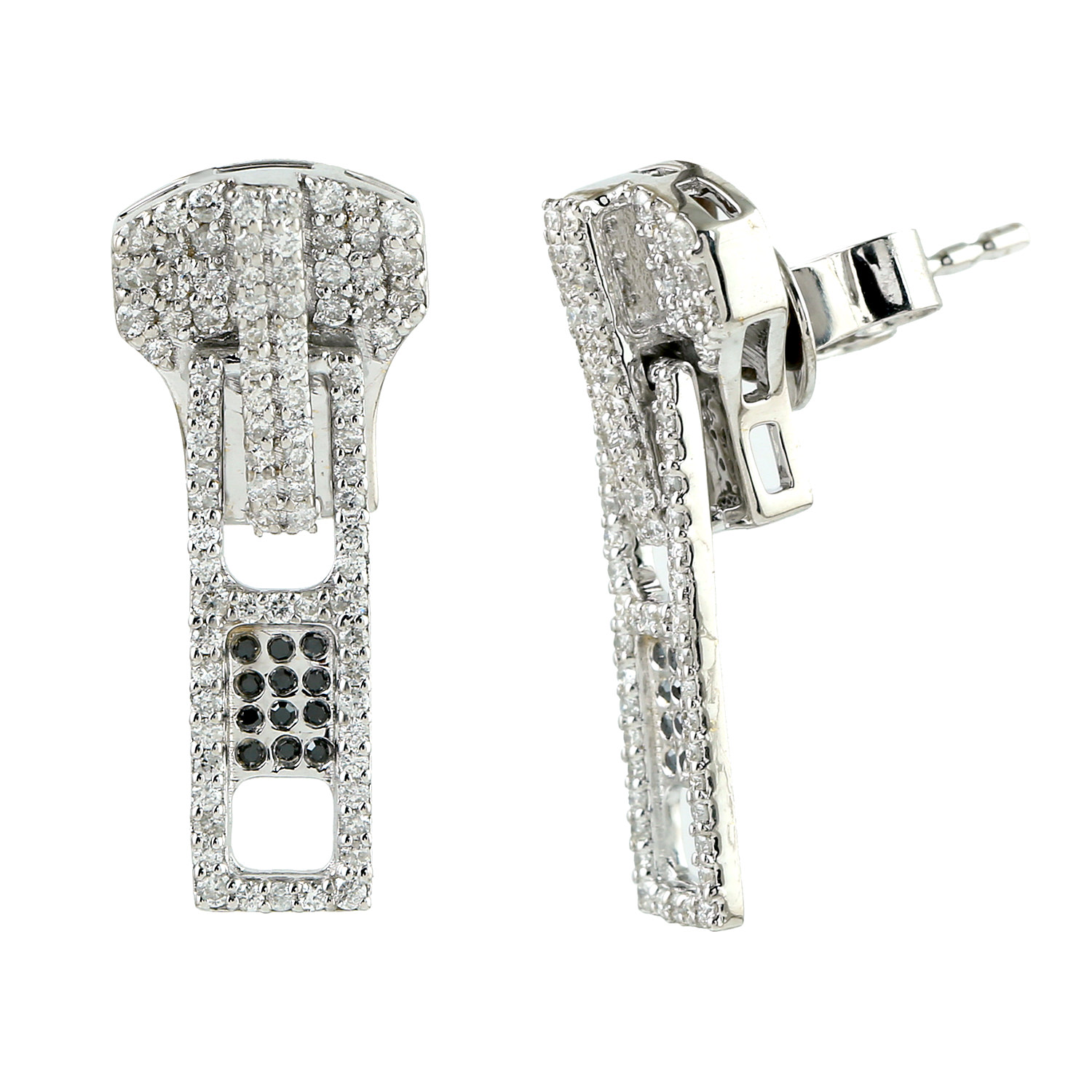 Artisan Women's White / Black 18k White Gold Dangle Earrings With Natural Diamonds In Metallic