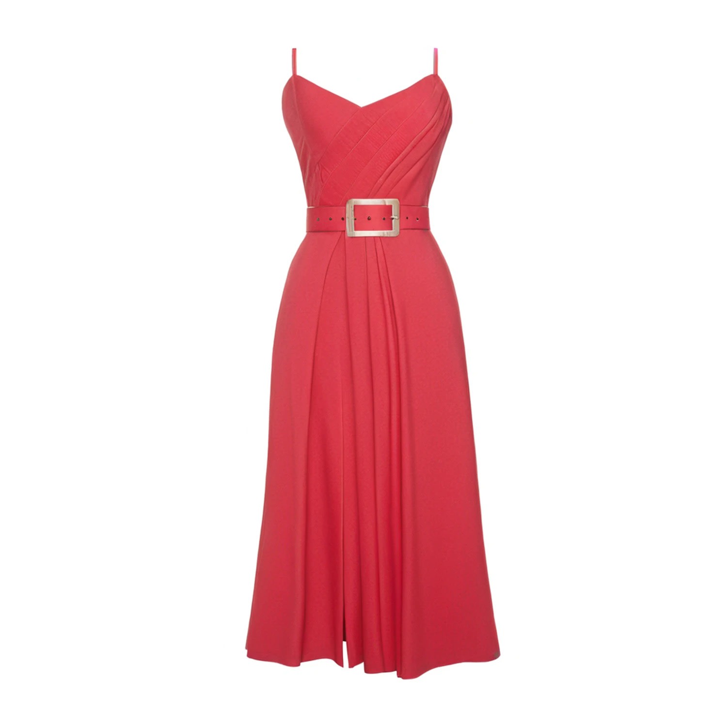 Alina Cernatescu Women's Simba  Red Linen Draped Cocktail Midi Dress With Front Slit And Pockets In Red