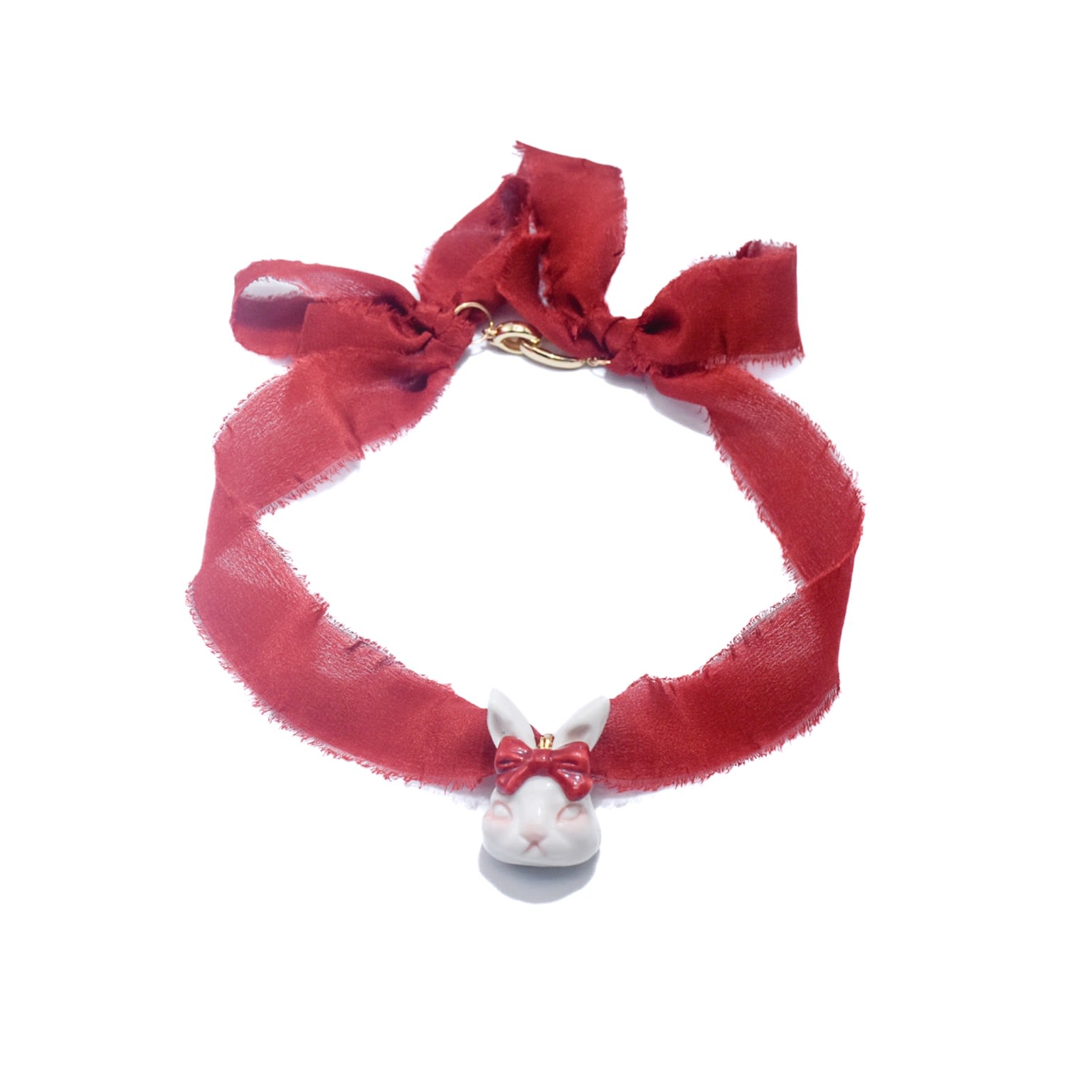 H2 Studio Women's Grumpy Bunny Ruby Red Silk Choker Necklace In Red