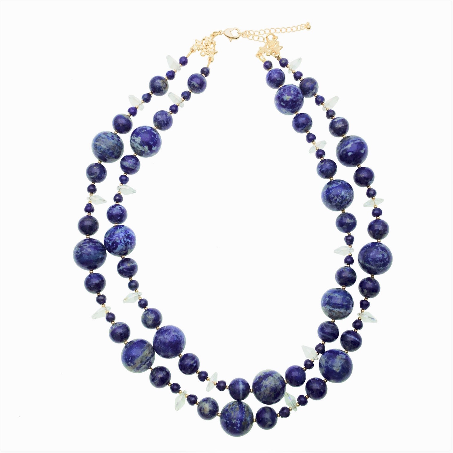 Farra Women's Blue Natural Lapis With Crystals Double Strands Necklace