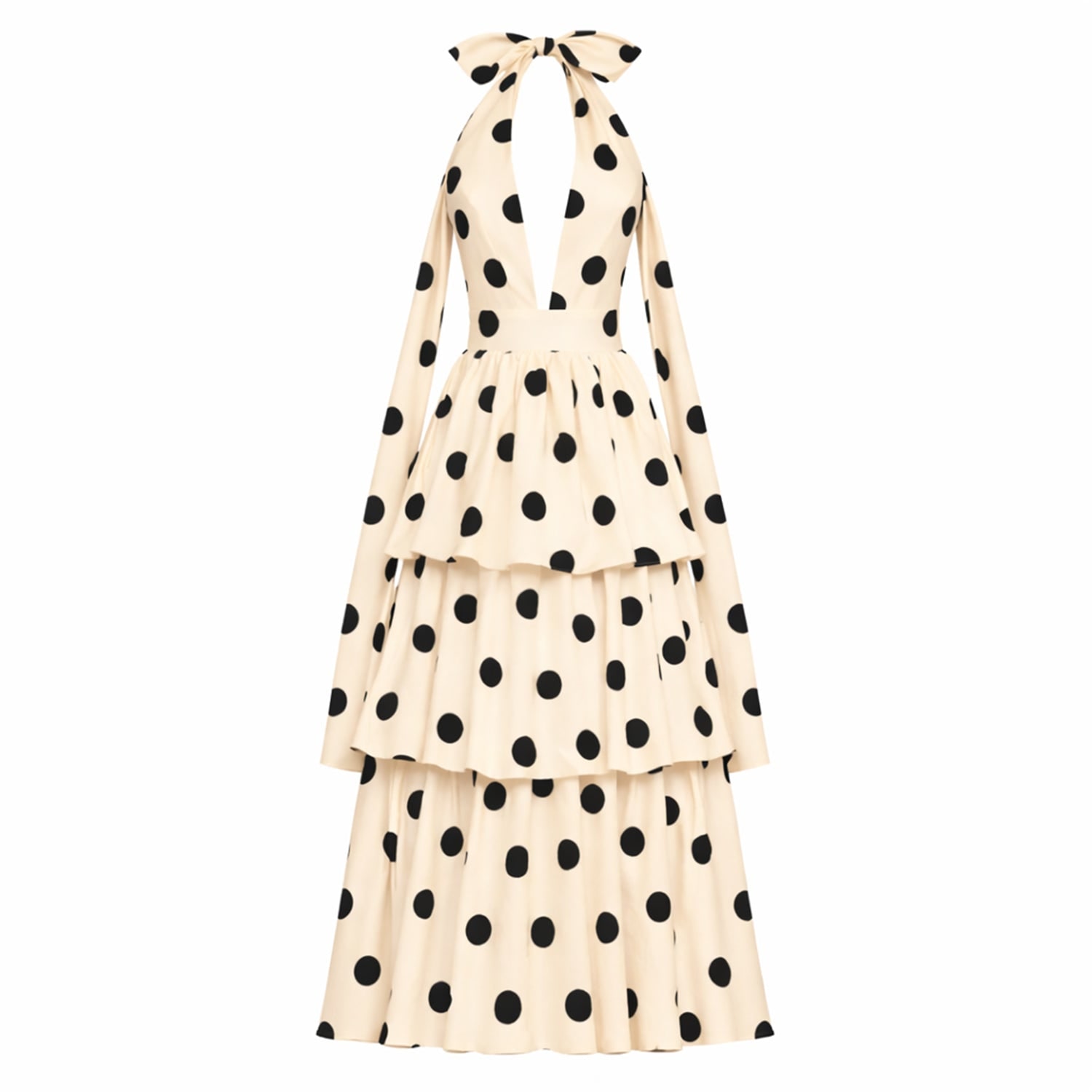 Mac Duggal Women's Neutrals Halter Neck Polka Dot Ruffle Maxi Dress