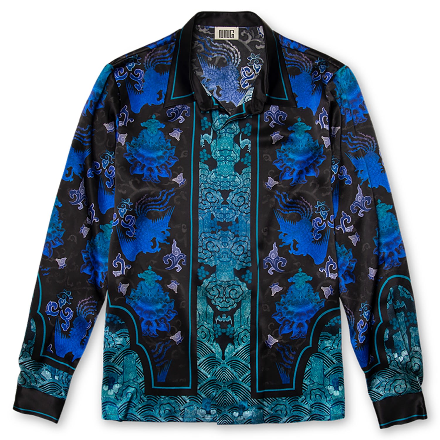 Men’s Printed Mulberry Silk Shirt In Blue Medium Ning Dynasty