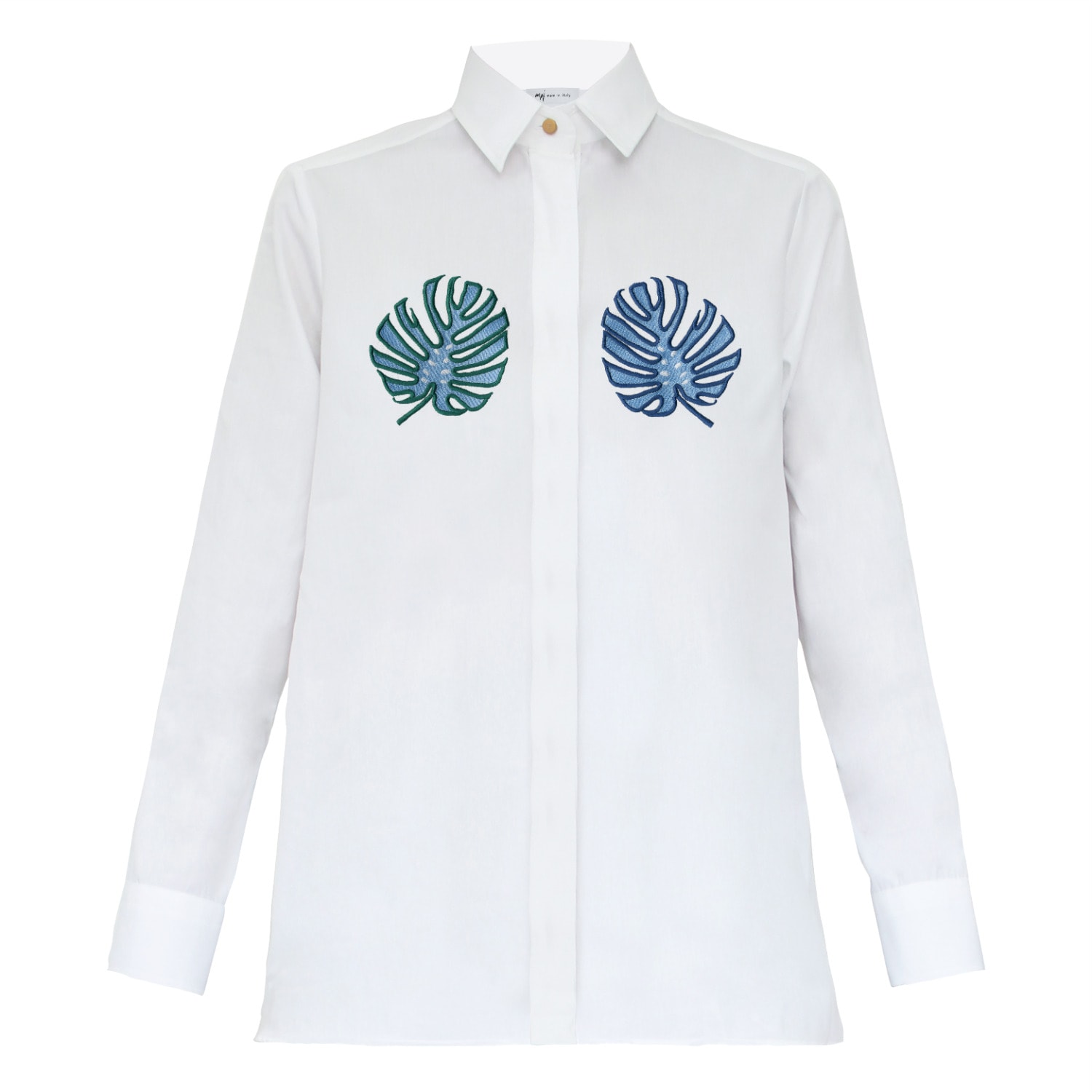 Women’s White / Blue / Green Tropical Embroidered Shirt Large My Pair of Jeans