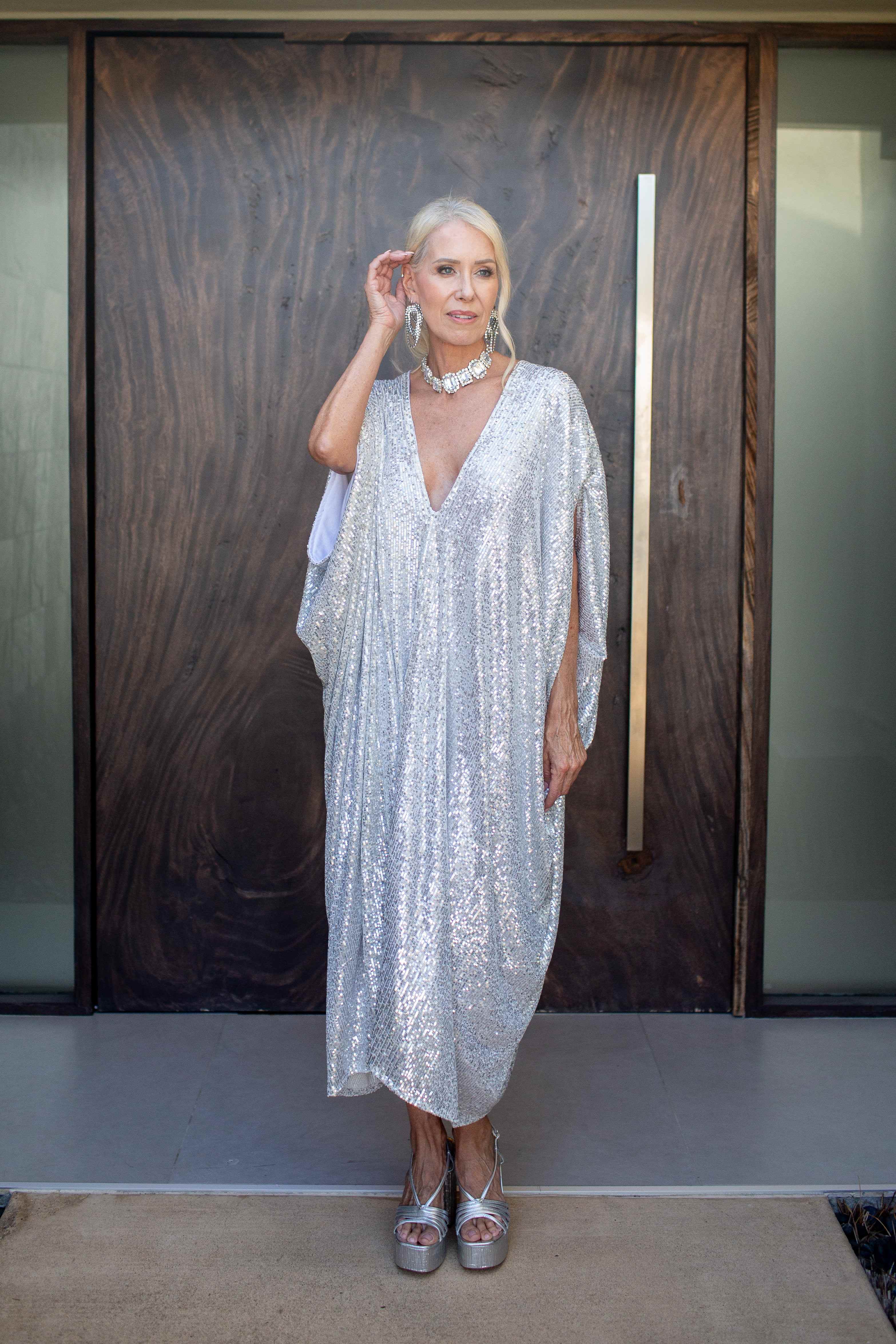 grey kaftan dress Kaftan dresses online. Halston style kaftan dress by Nuichan