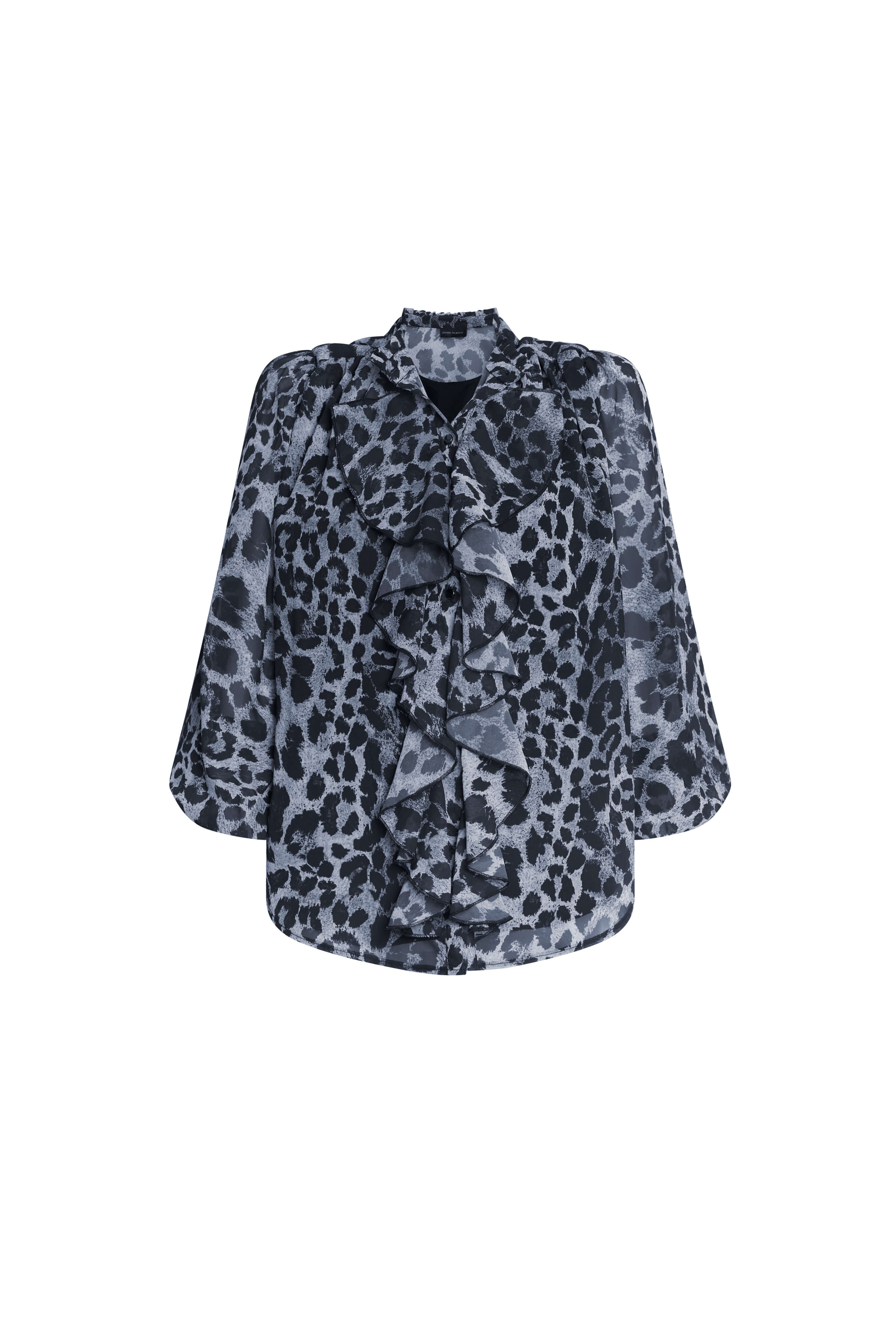 James Lakeland Women's Black / Grey Leopard Print Front Ruffle Shirt In Black/grey