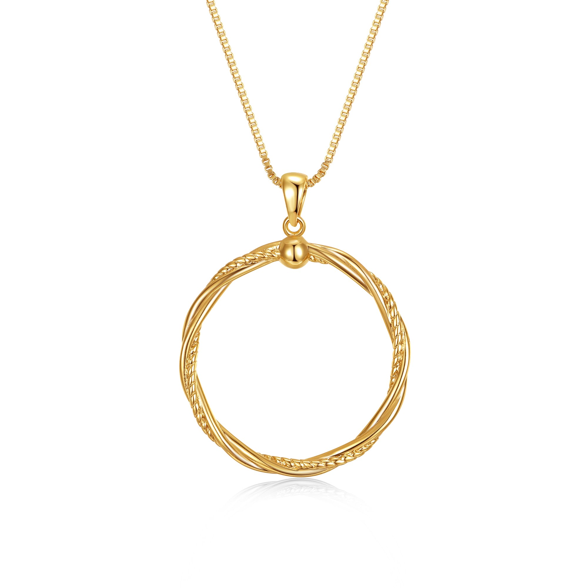 Genevive Jewelry Women's Rachel Glauber Yellow Gold Plated Twisted Rope Eternity Wreath Halo Box Chain Necklace In Gold