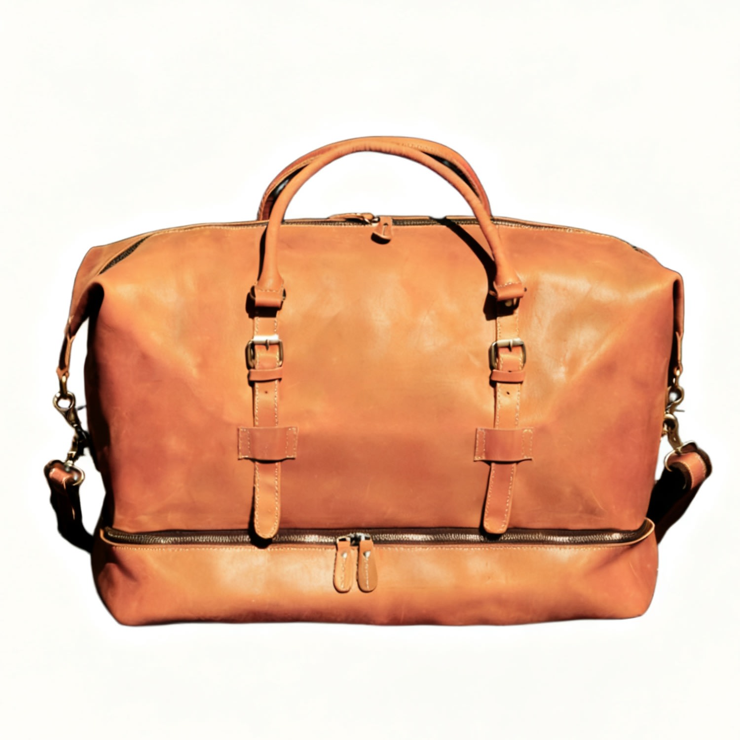 Men's Brown Leather Weekend Weekender With Suit Compartment | Touri