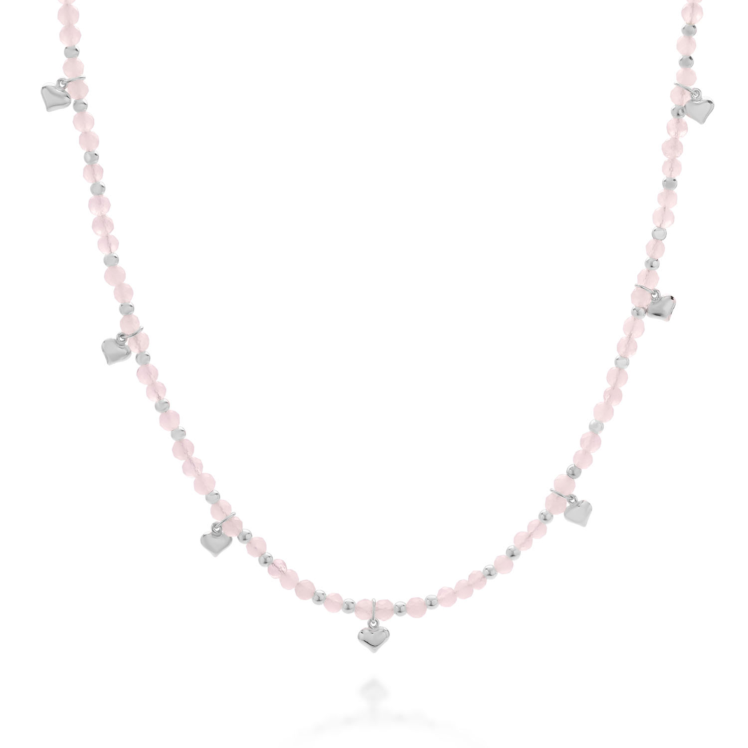 Nellou Jewellery Women's Pink / Silver Rose Hearts Necklace Sterling Silver In Multi