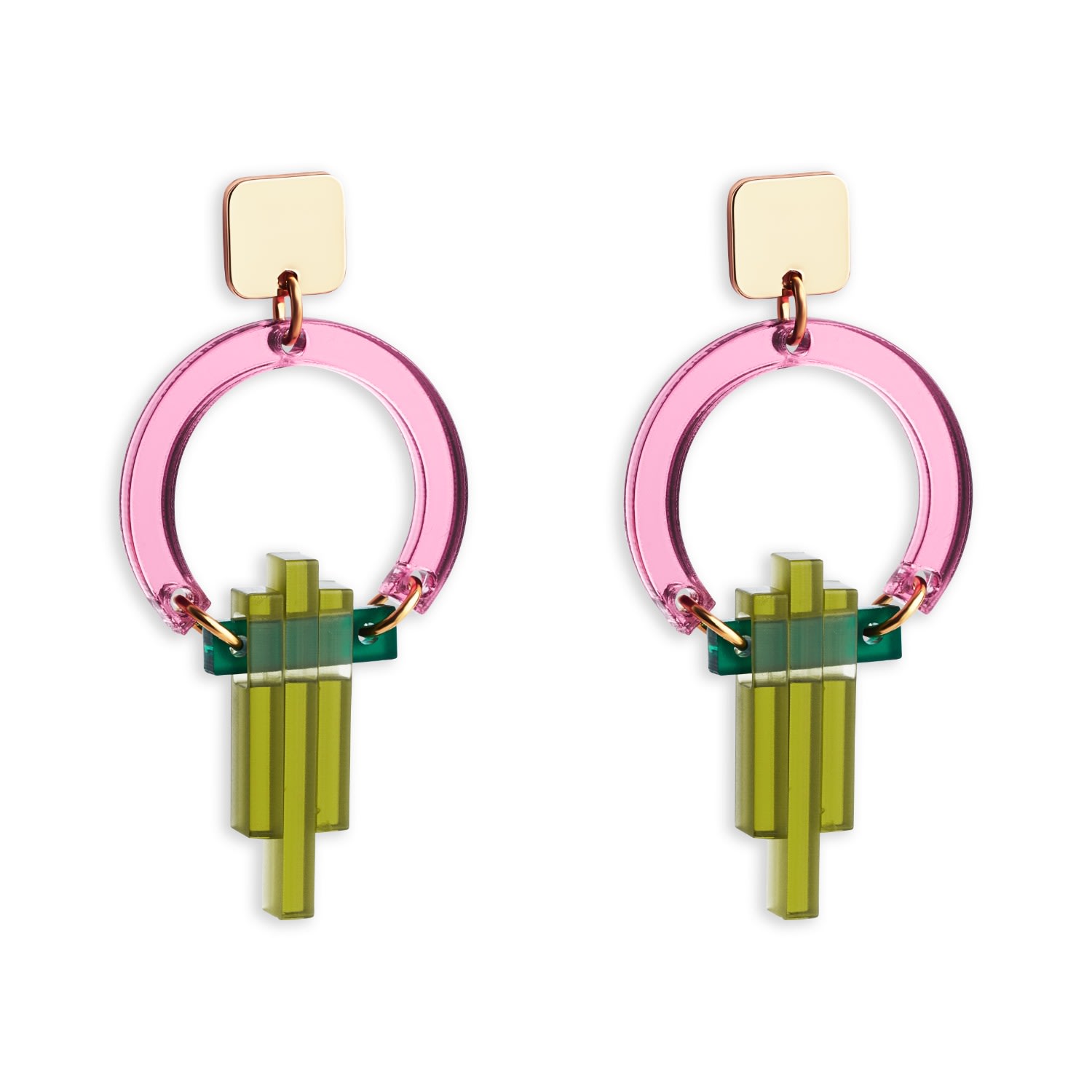 Toolally Women's Pink / Purple / Green Petite Art Deco Chandeliers - Pink Mirror And Lime Zest