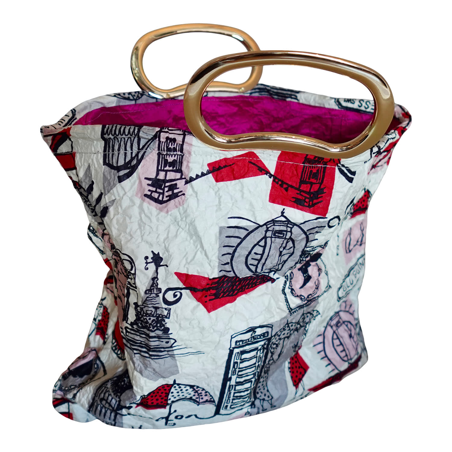 Romer Millinery Women's Pink / White Morphy Moldable Handle Clutch Upcycled Silk Scarf London Print In Multi