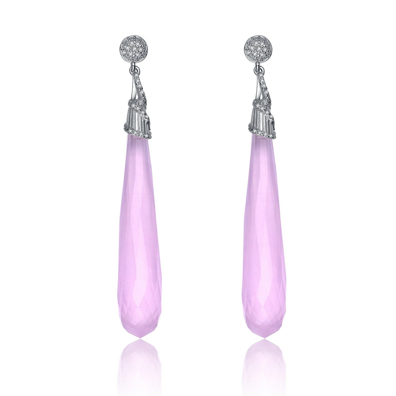 Women’s Pink / Purple / White Sterling Silver Pink Cubic Zirconia Drop Earrings Genevive Jewelry