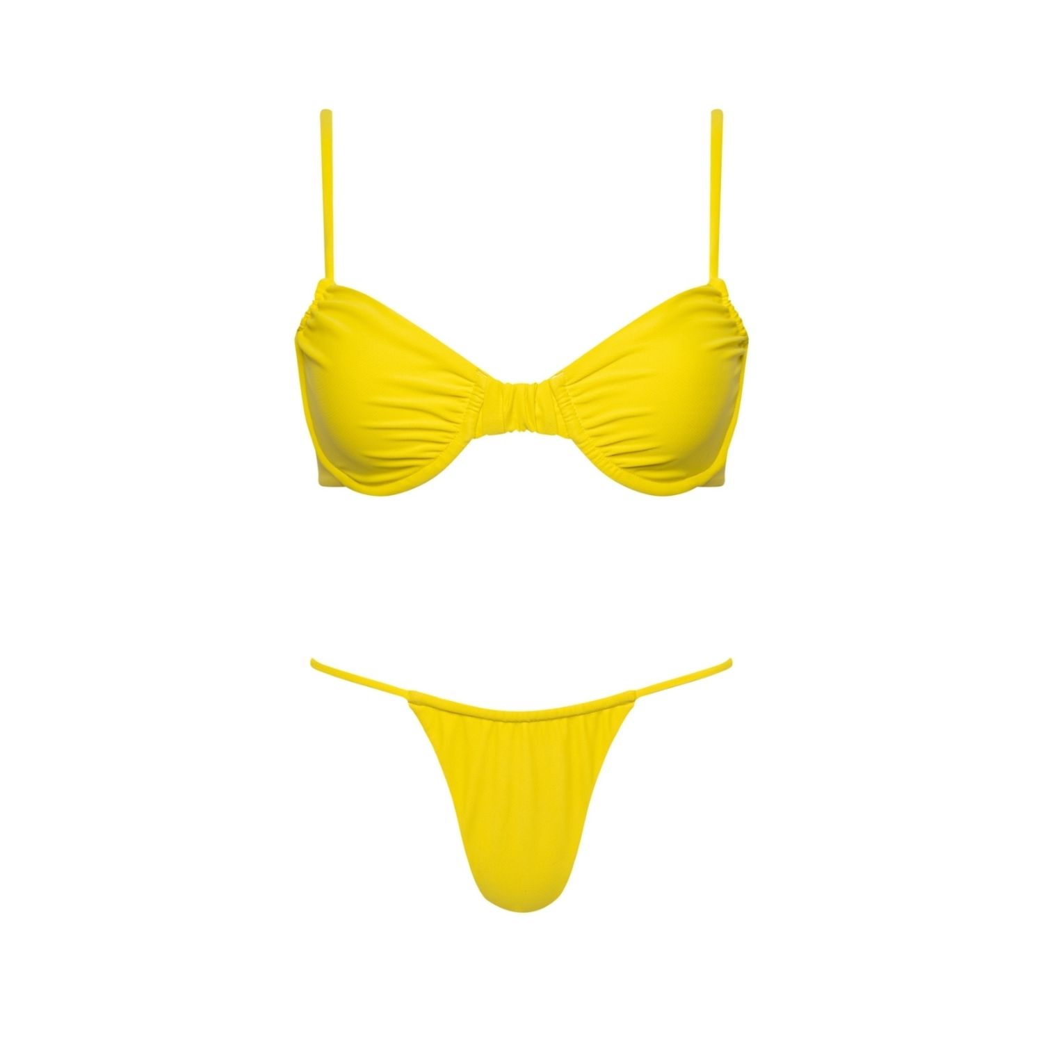 Playaluxe Women's Yellow / Orange Capri Yellow Ruched Underwire String Bikini Set