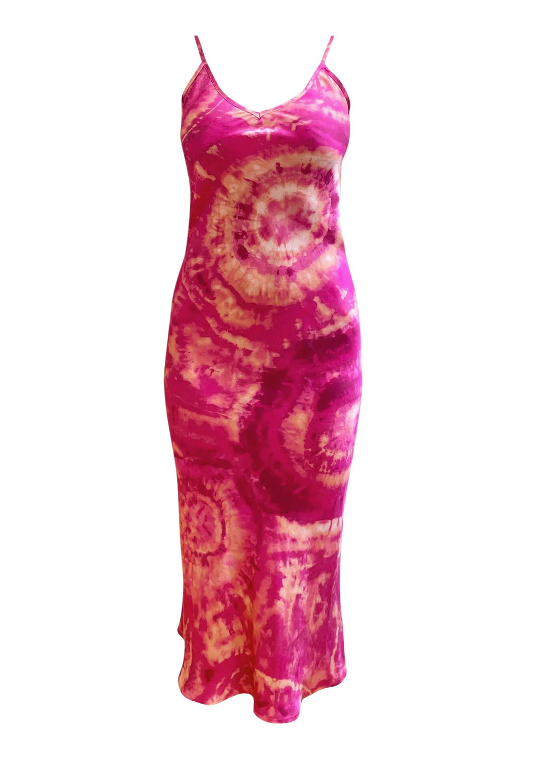 Roy G. Women's Pink / Purple Rose Geode Tie Dye Silk Slip Midi Dress In Pink/purple