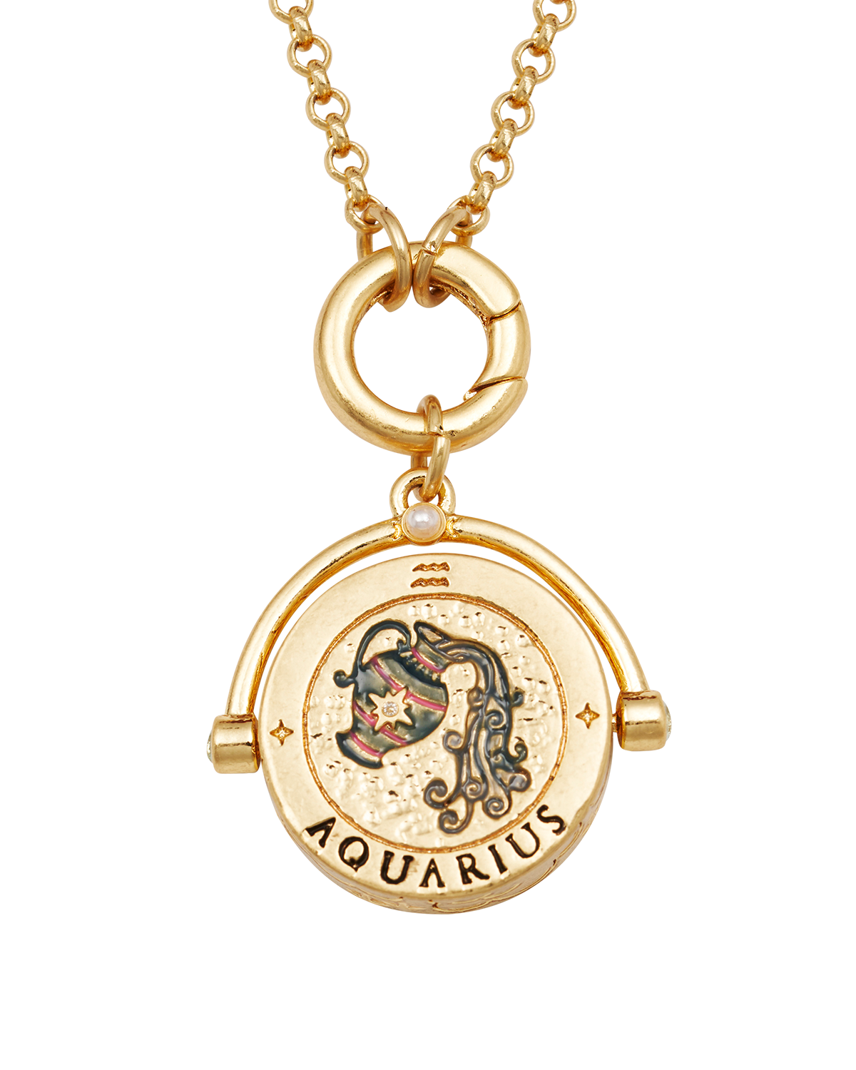 Fable England Women's Aquarius Zodiac Spinner Necklace In Gold