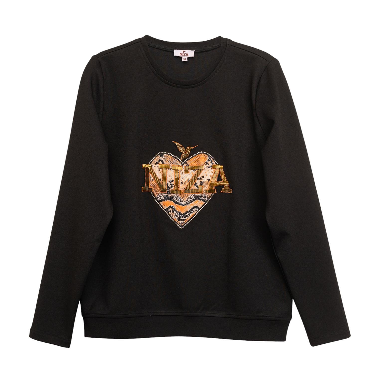 Women’s Sweatshirt With Front Embroidery Black Large Niza