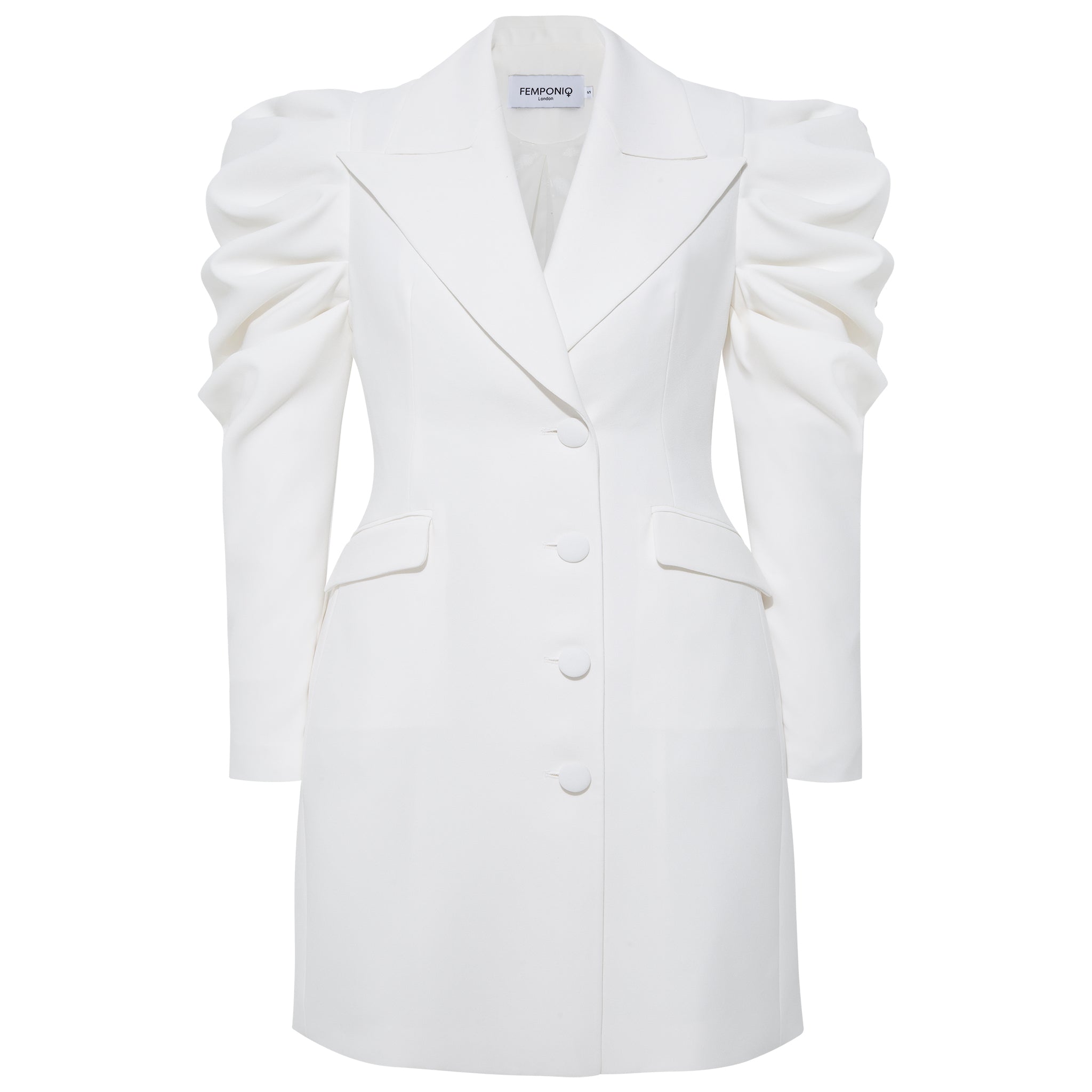 Women’s Draped Sleeved Tailored Blazer Dress - White Medium Femponiq