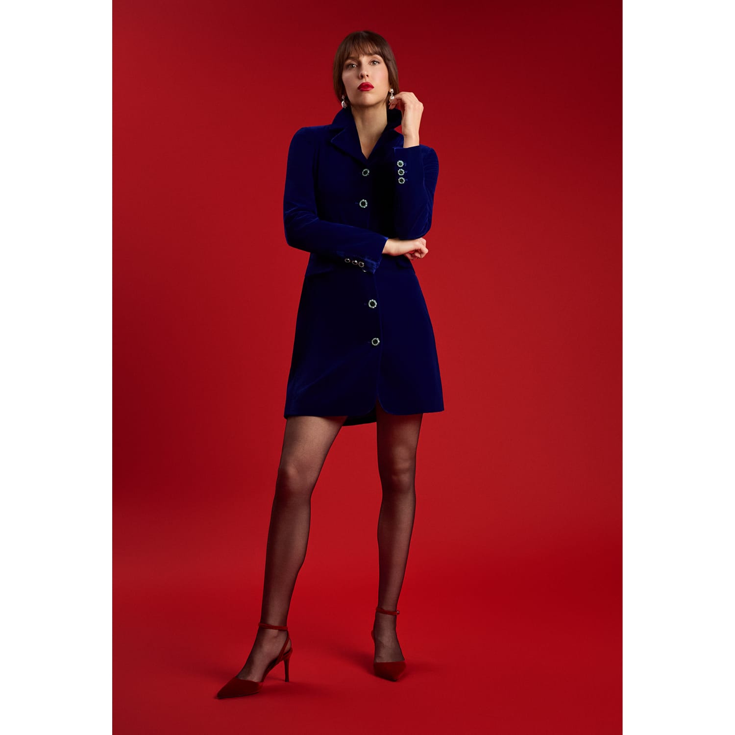 Femponiq Tailored Velvet Blazer Dress - Blue