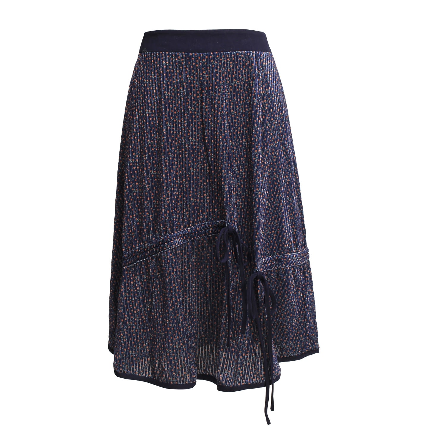 Smart And Joy Women's Blue Trapeze Velvet Skirt With Liberty Print And Satin Bias In Blue
