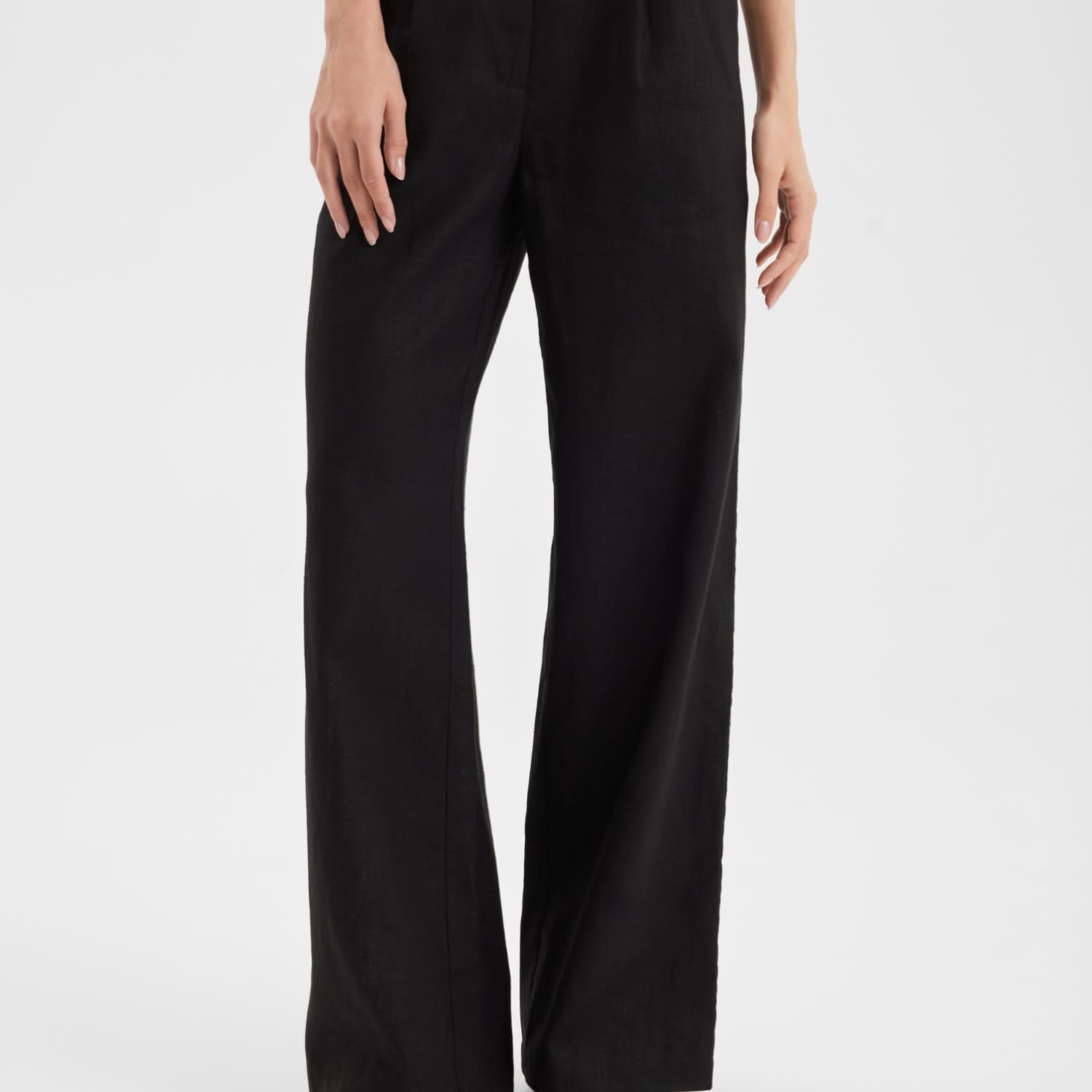 Extra Tall Black Linen Trousers - Straight, High-Waisted & Adjustable by KK