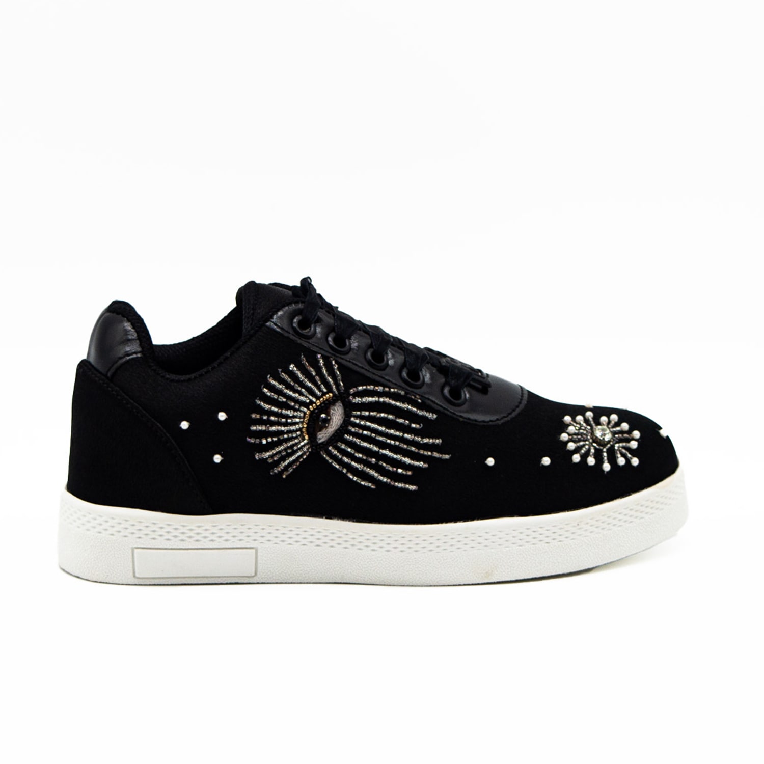Rettrose Women's River Luxury Black Satin Handmade Embellished Tennis Shoe In Black