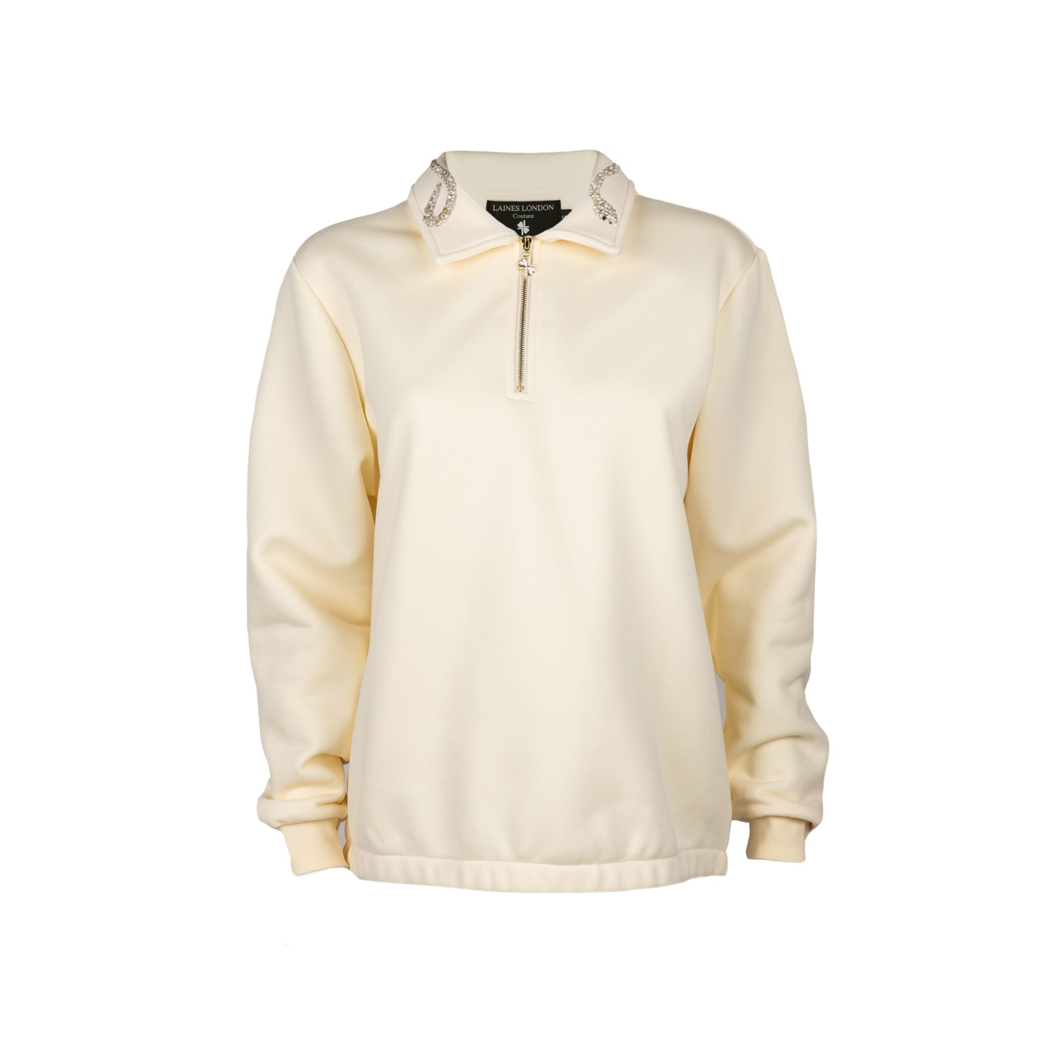 Women’s Neutrals Laines Couture Cream Quarter Zip Sweatshirt With Embellished Crystal & Pearl Snake Small Laines London