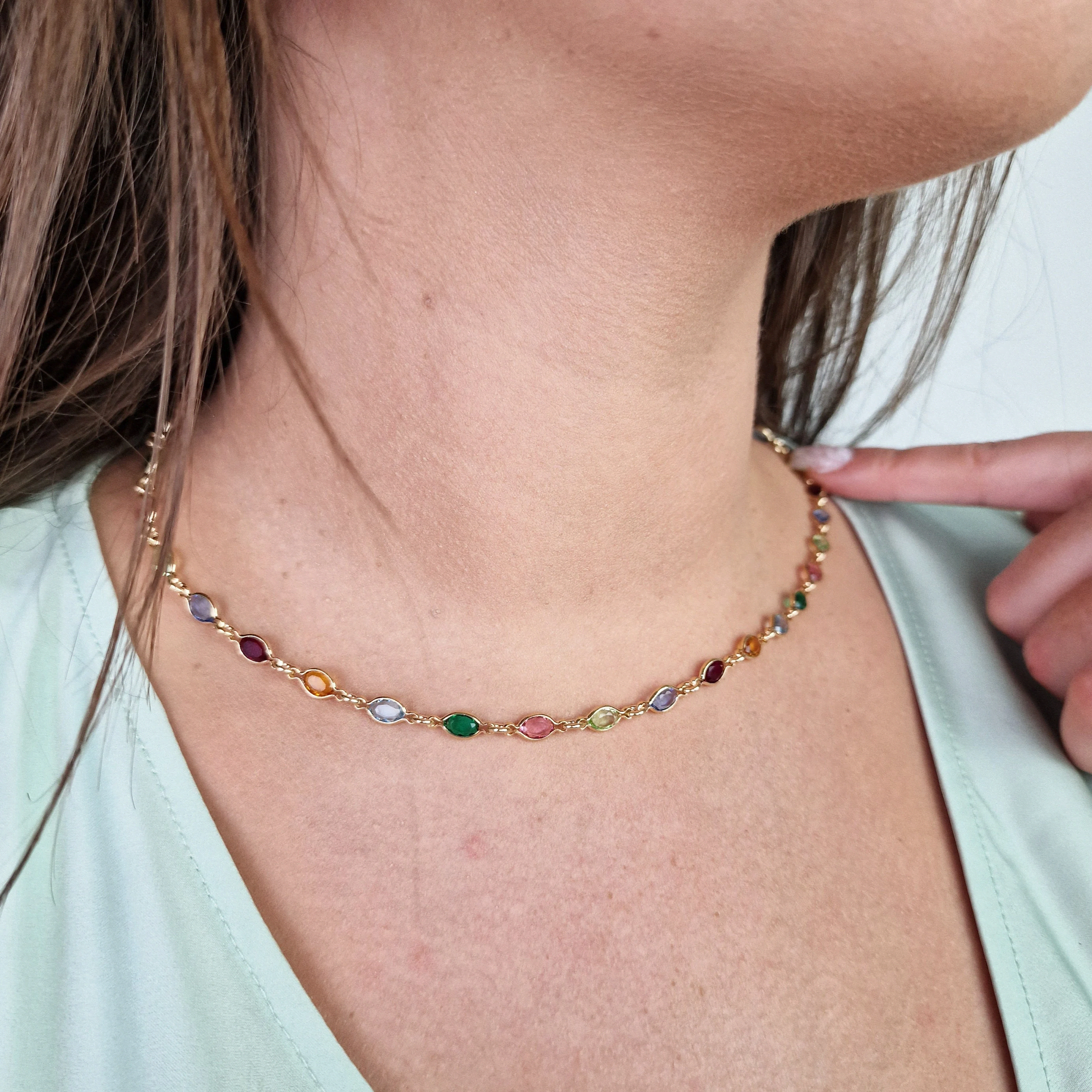 Colourful Multi Gemstone Rainbow Luxury Gold Plated Necklace by Harfi