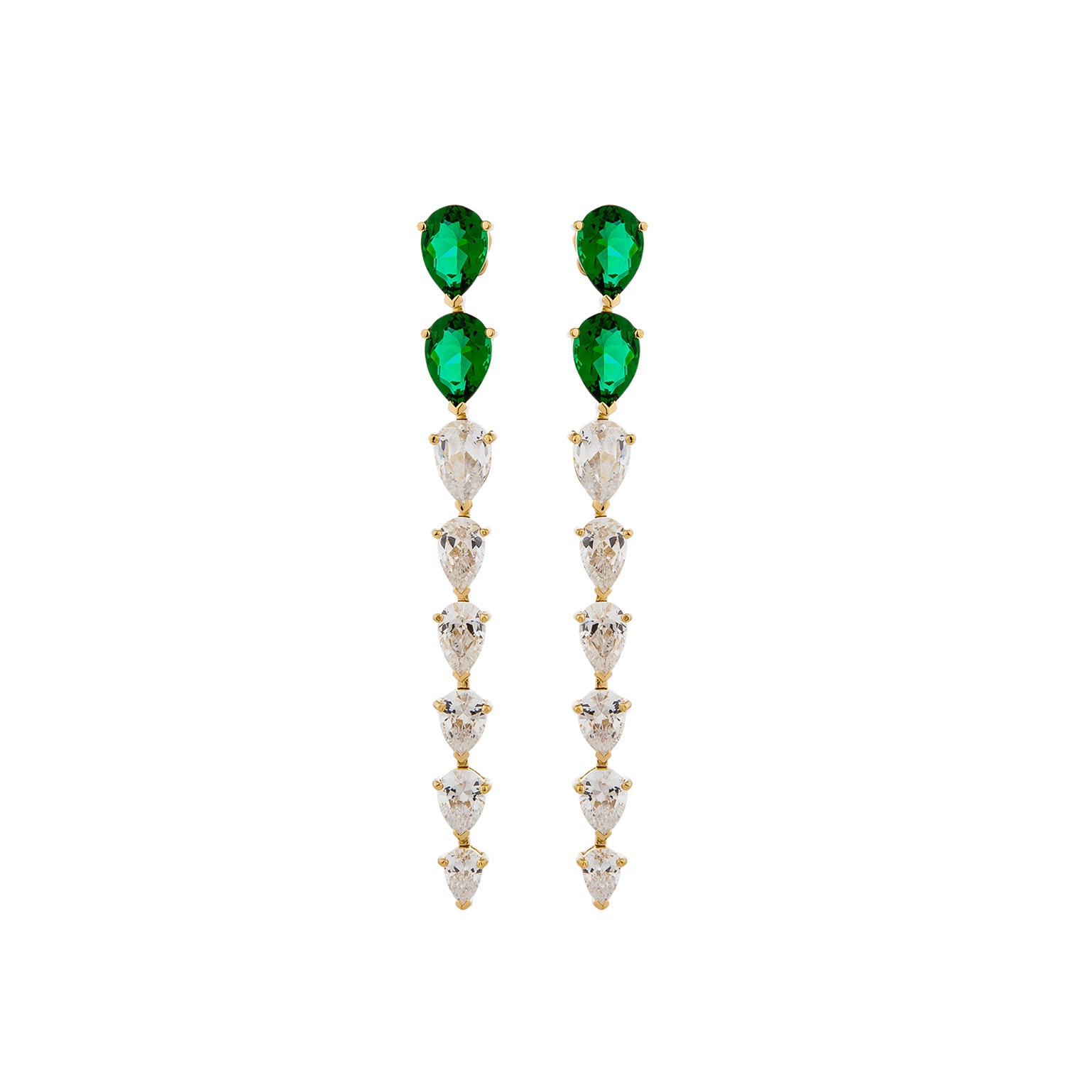 Sally Skoufis Women's Gold / Green Pure Drop Earrings With Man Made Emerald & Cz Diamond Stimulant In Sterling Sil In Multi