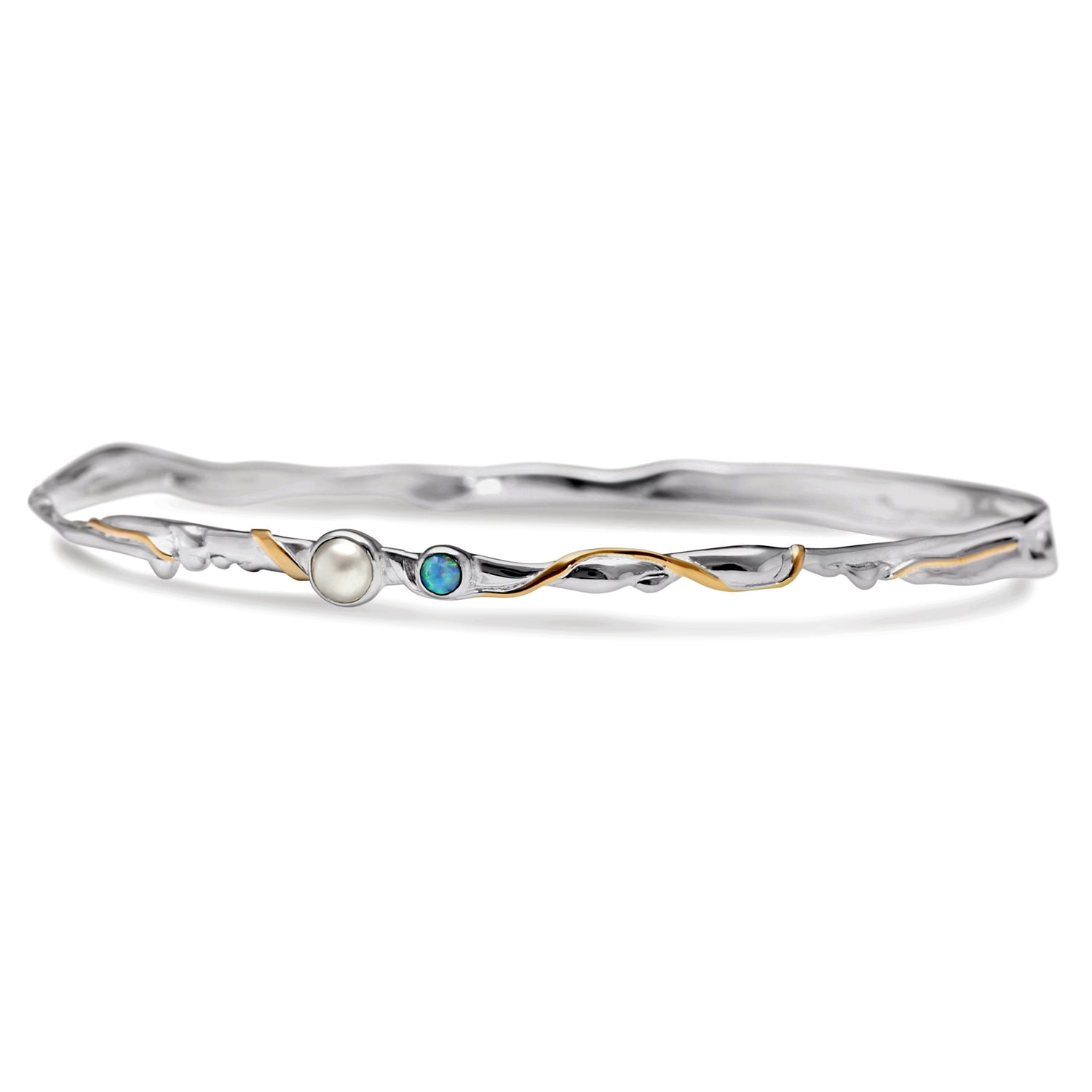 Isla Silver Women's Blue / Silver Delicate Opal & Freshwater Pearl Bangle